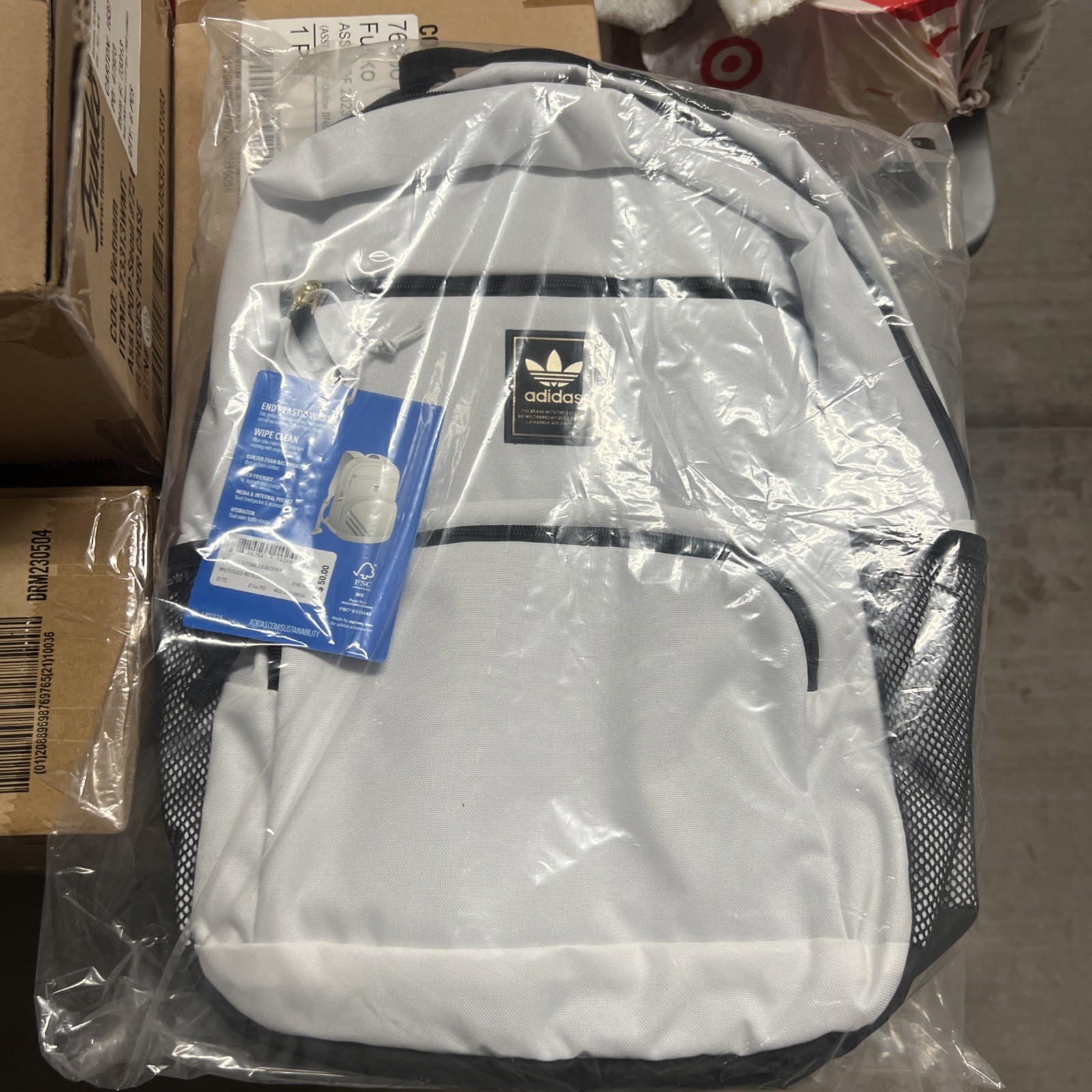 ADIDAS Originals National 2.0 White/Black/Gold Backpack Book Bag NEW With Tag