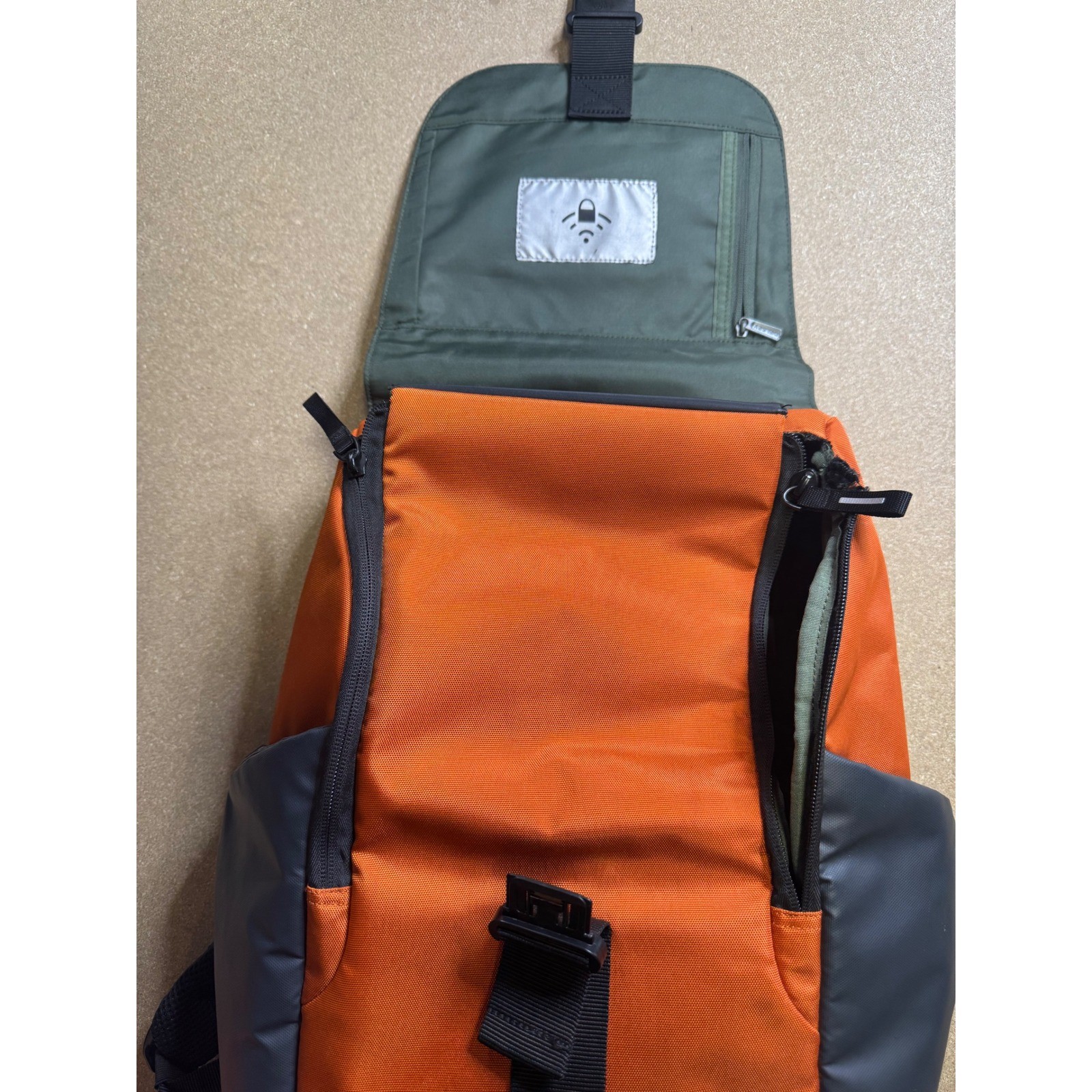 Delsey Orange Gray Tech Backpack Water Resistant Laptop Travel School Bag
