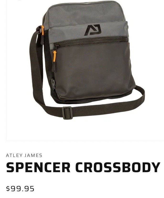 NWT ATLEY JAMES Spencer Crossbody Bag Black and Gray Zip Closure UNISEX