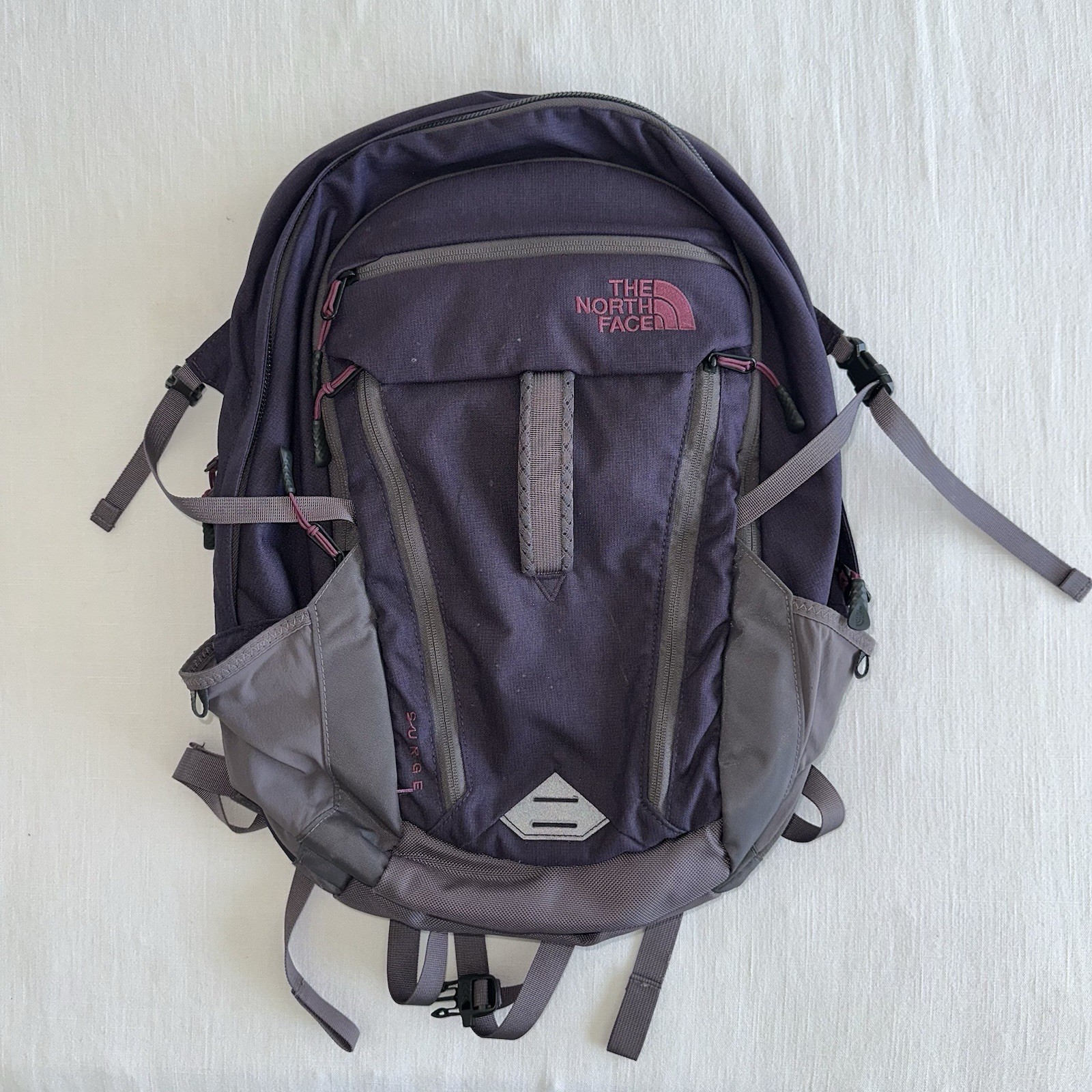 The North Face Surge Backpack Flex Vent Padded Laptop Dark purple and grey