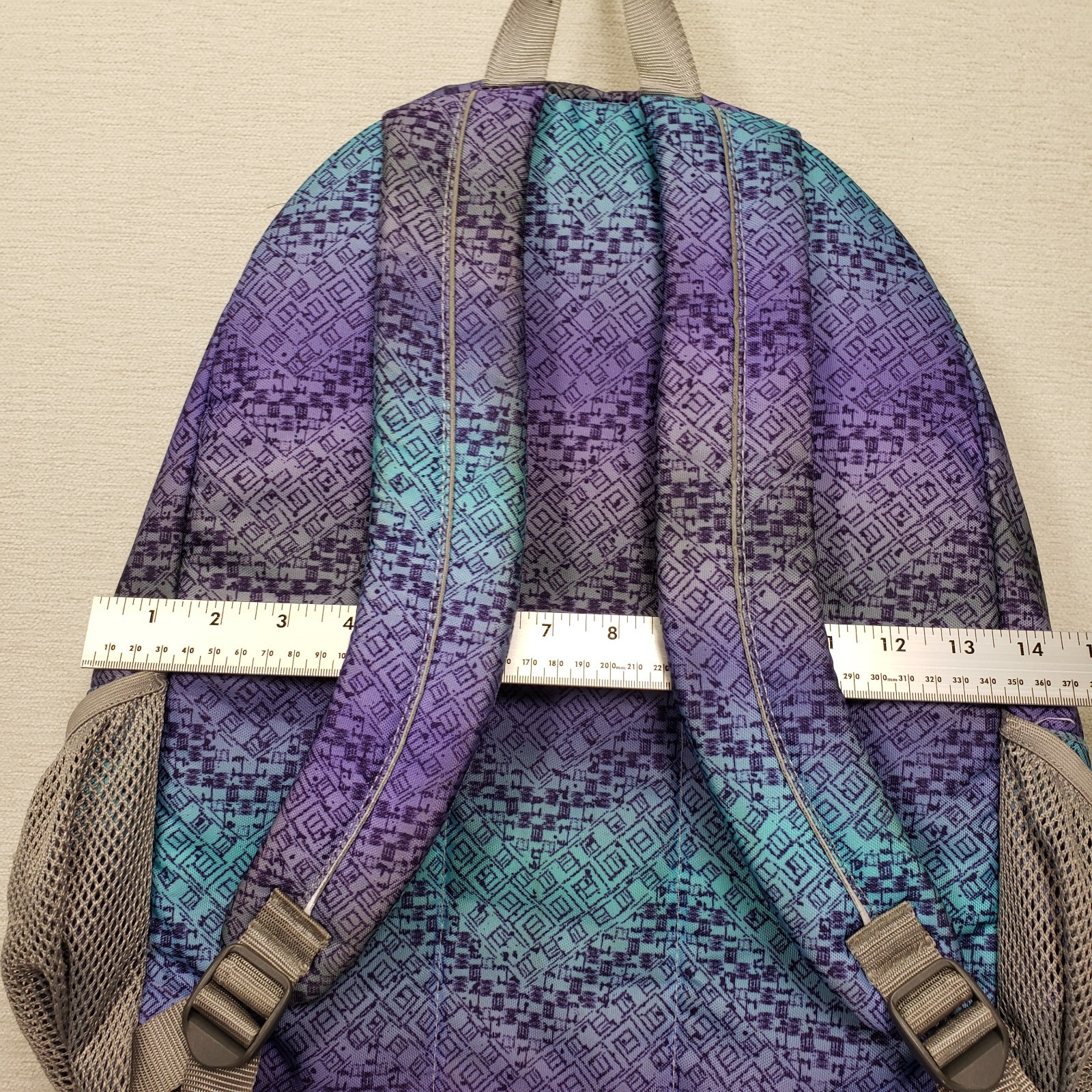LL Bean Deluxe Book Pack Backpack Purple Blue Geometric Tribal Print School Bag