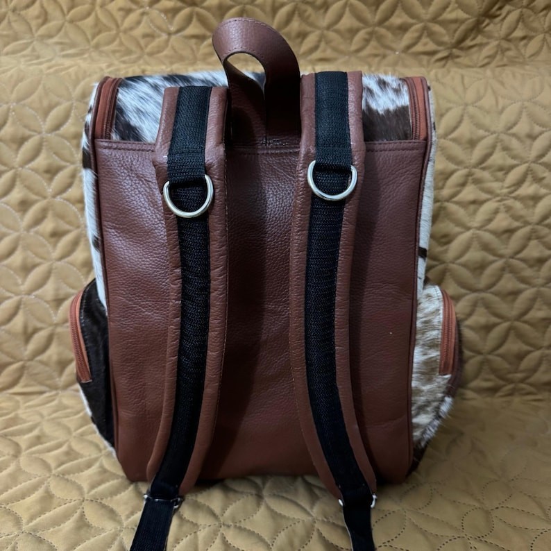 Cowhide Leather Backpack Hair On Hide Travel Rucksack Laptop School Bag