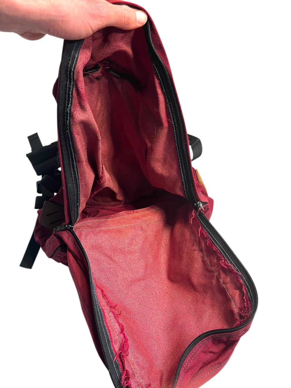 Vtg 90s JANSPORT Red/Brown LEATHER-PATCH HIKE BACKPACK Outdoor Gear School Bag