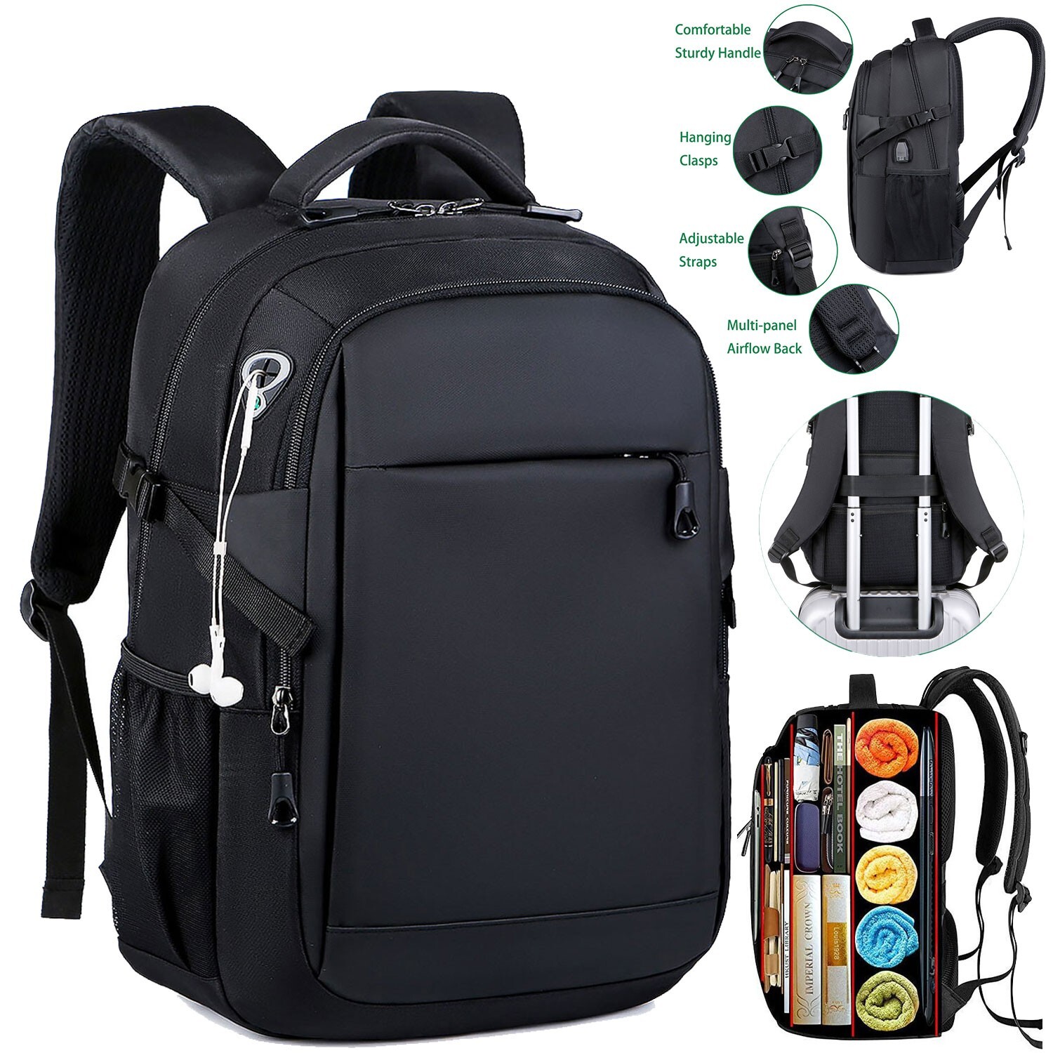 Men Women Backpack Travel Rucksack Business 15.6″ Laptop Bag + USB Charging Port