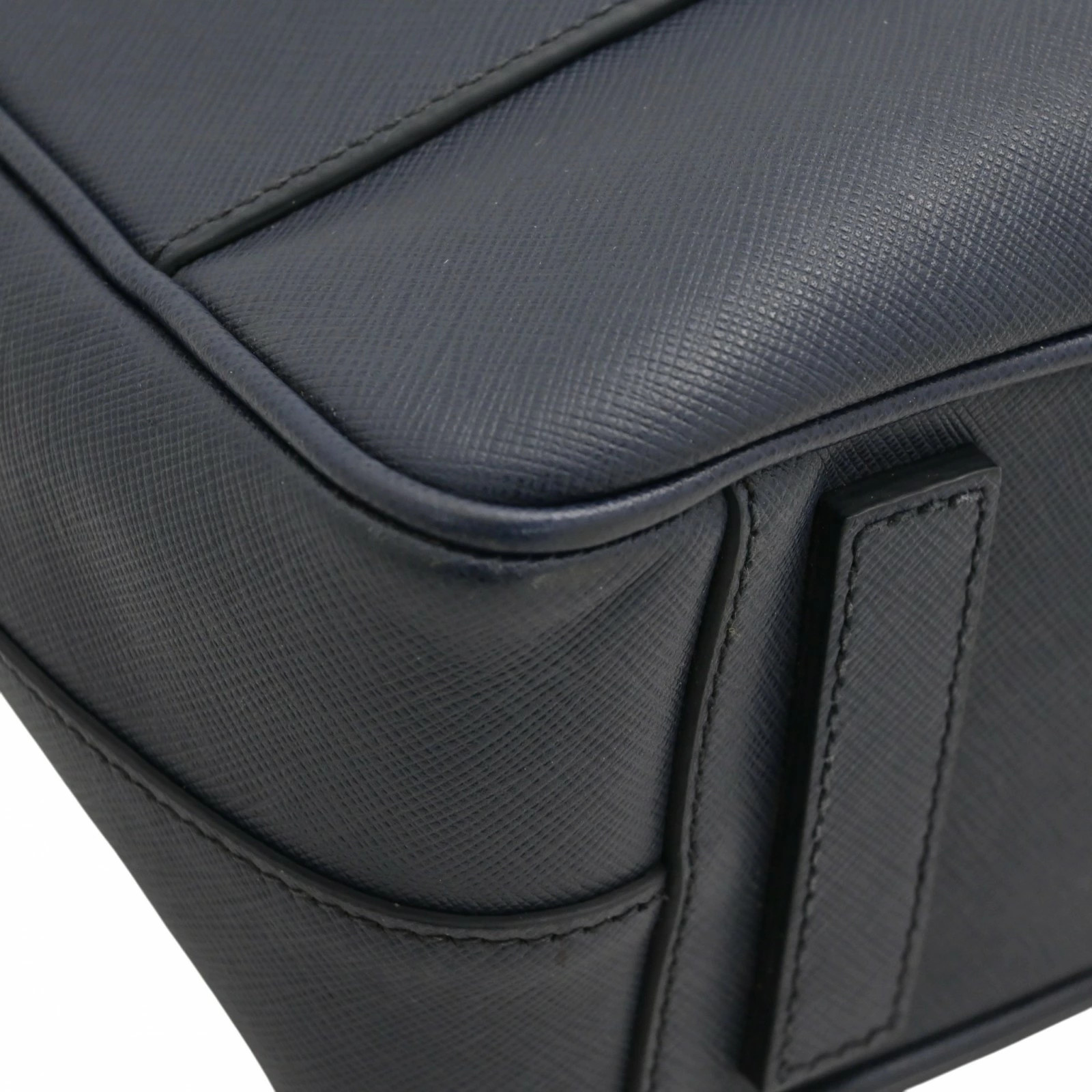 PRADA Triangle Logo Saffiano Briefcase Tote Bag Business Bag Navy B Rank Pr5843V