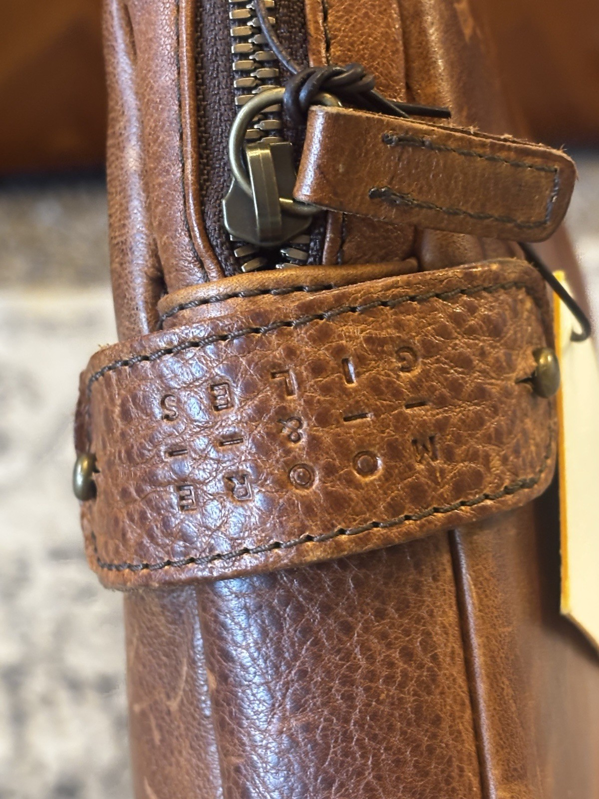 Moore & Giles Leather Tech Pocket In Titan Milled Honey Laptop Travel Bag