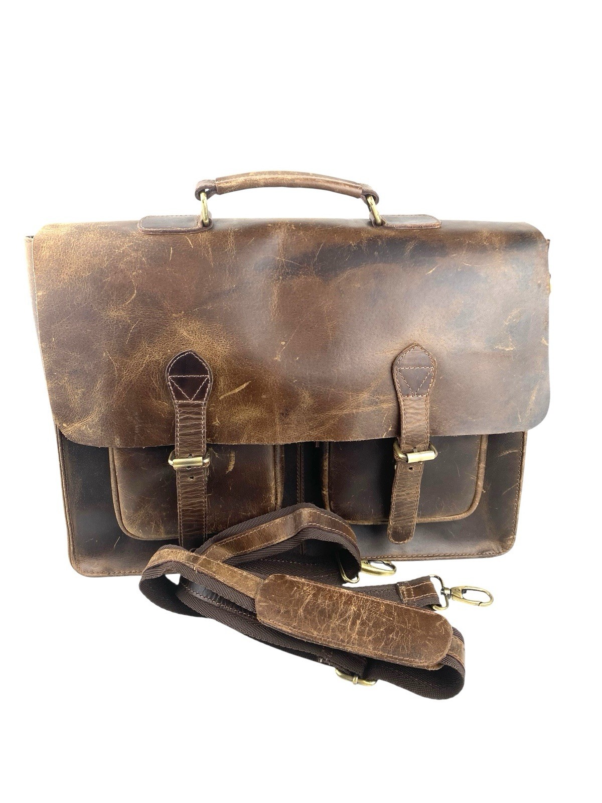 Distressed Buffalo Leather Briefcase Laptop Messenger Bag Satchel Brown Unisex