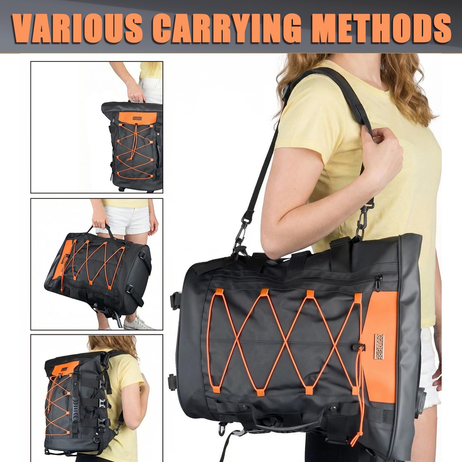 Motorcycle Sissy Bar Bag 40L Expandable Large Capacity Travel Luggage Motorcy…