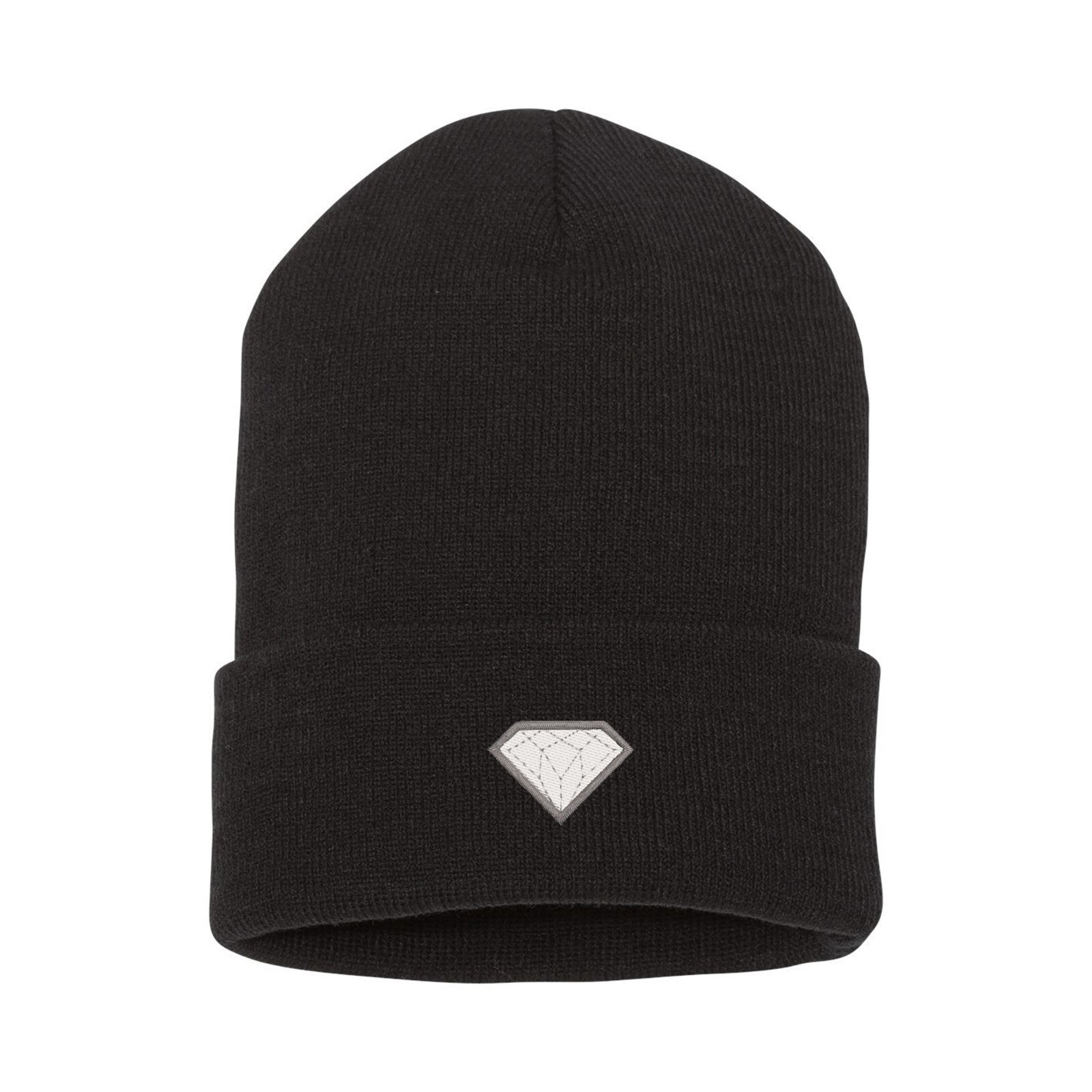 Diamond embroidered black beanie hat