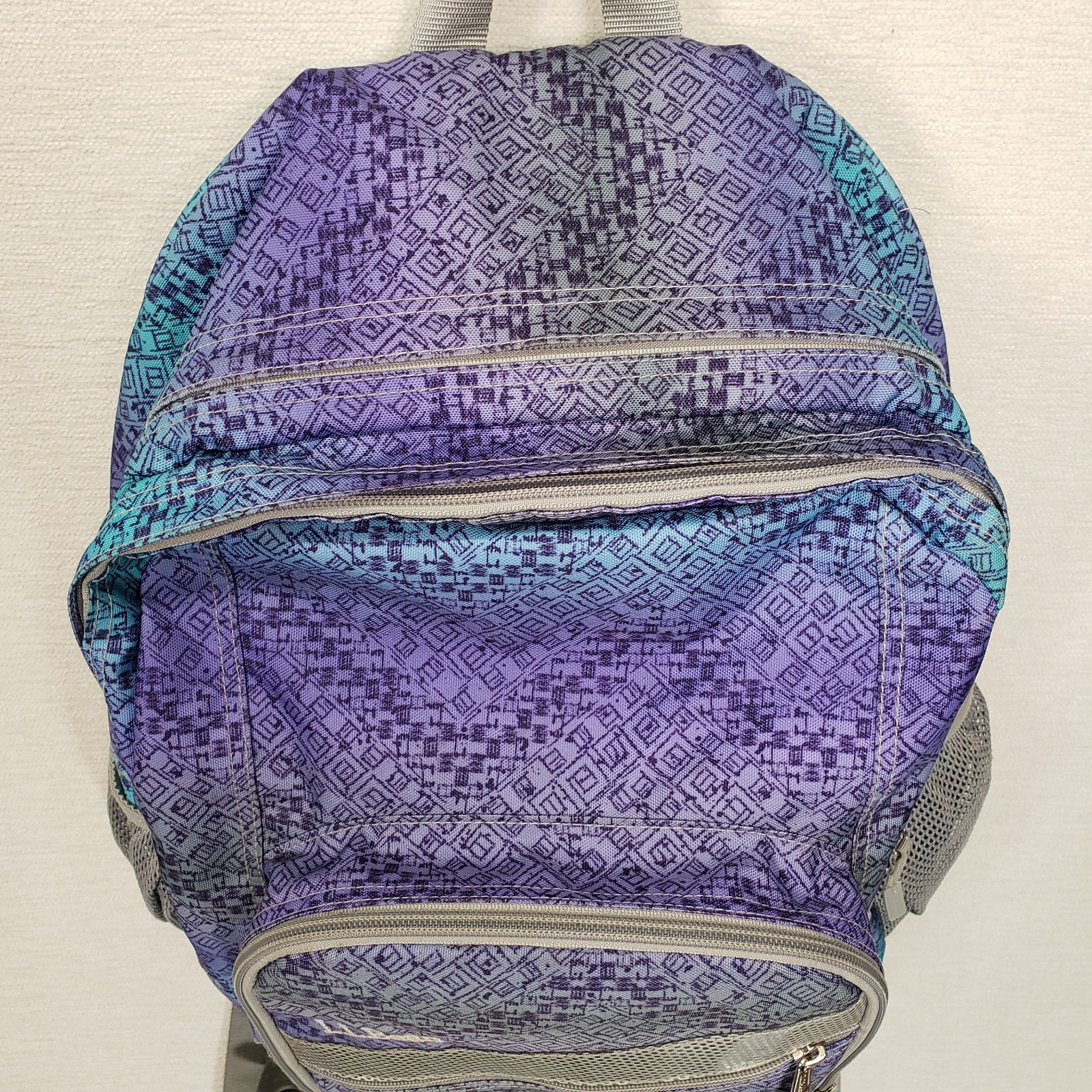 LL Bean Deluxe Book Pack Backpack Purple Blue Geometric Tribal Print School Bag