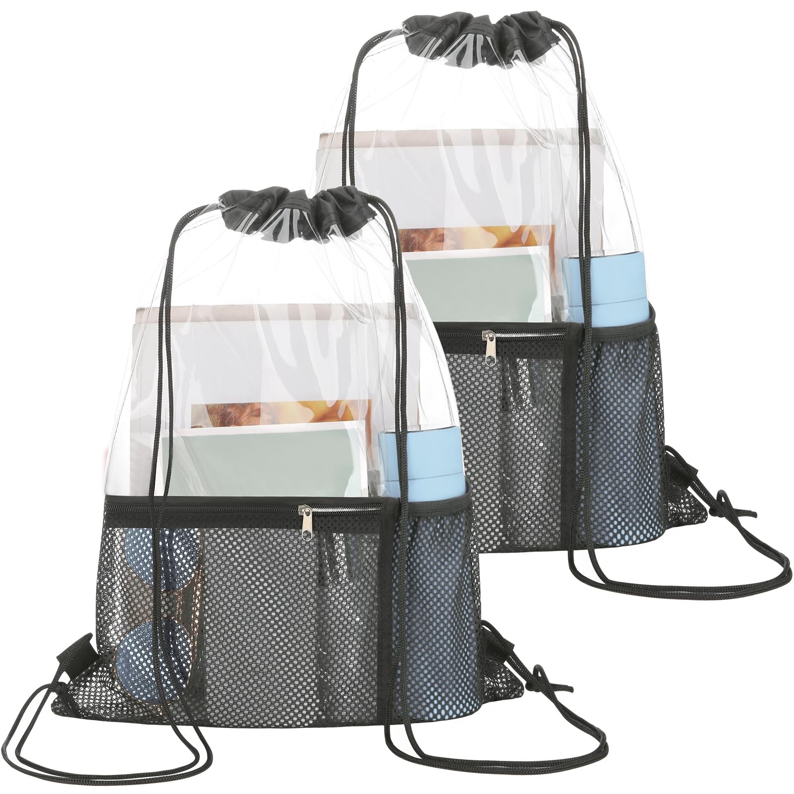 2 PACK Clear Drawstring Bag Stadium Approved, See Through Transparent PVC Dra…