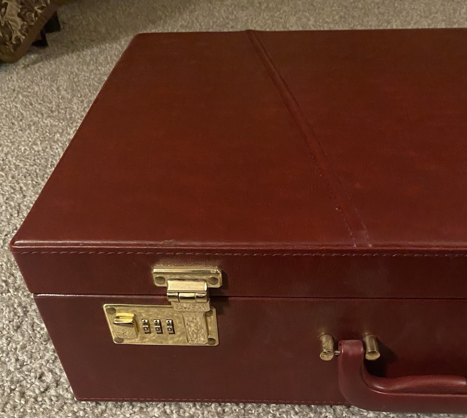 Large Leather Hard Shell Attaché, Briefcase In Burgundy Color W/Gold Hardware