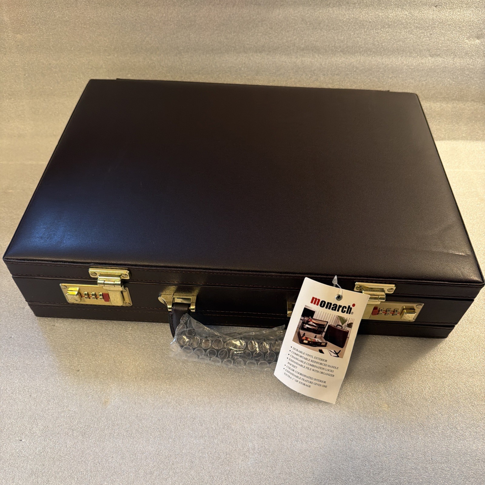 Vintage MONARCH NEW Hard Shell Burgundy Leather Attache Case Comb Dual Lock