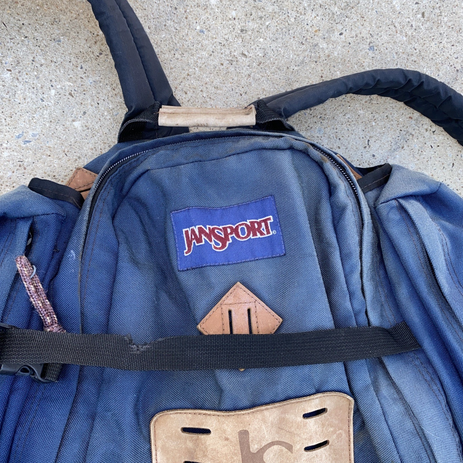 Vintage Jansport Backpack Leather Patch (Made in USA) Dark Navy Blue 1995 Vtg