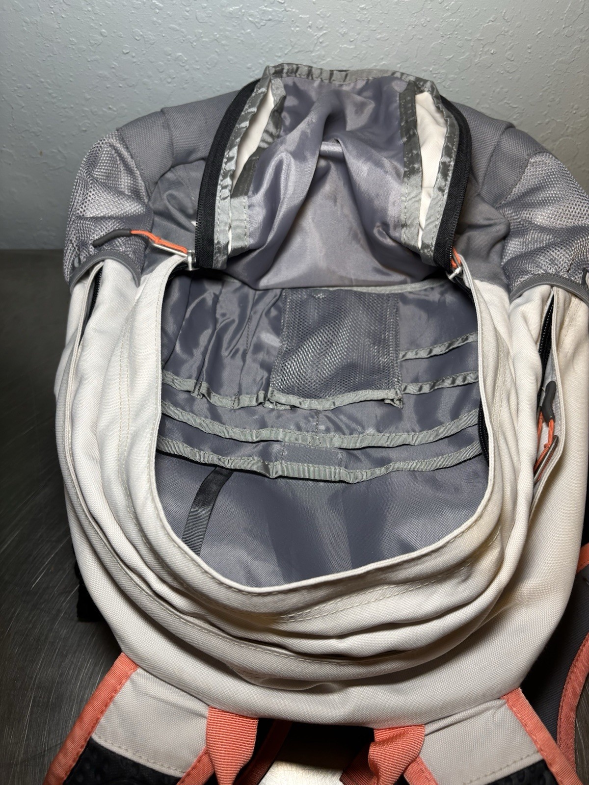 The North Face Jester II backpack Off White & Gray With Pink Trim colorway