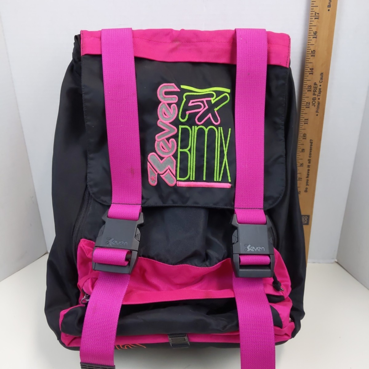 Seven FX BMX Backpack Black Pink Neon Logo Padded Straps Retro Style Vintage