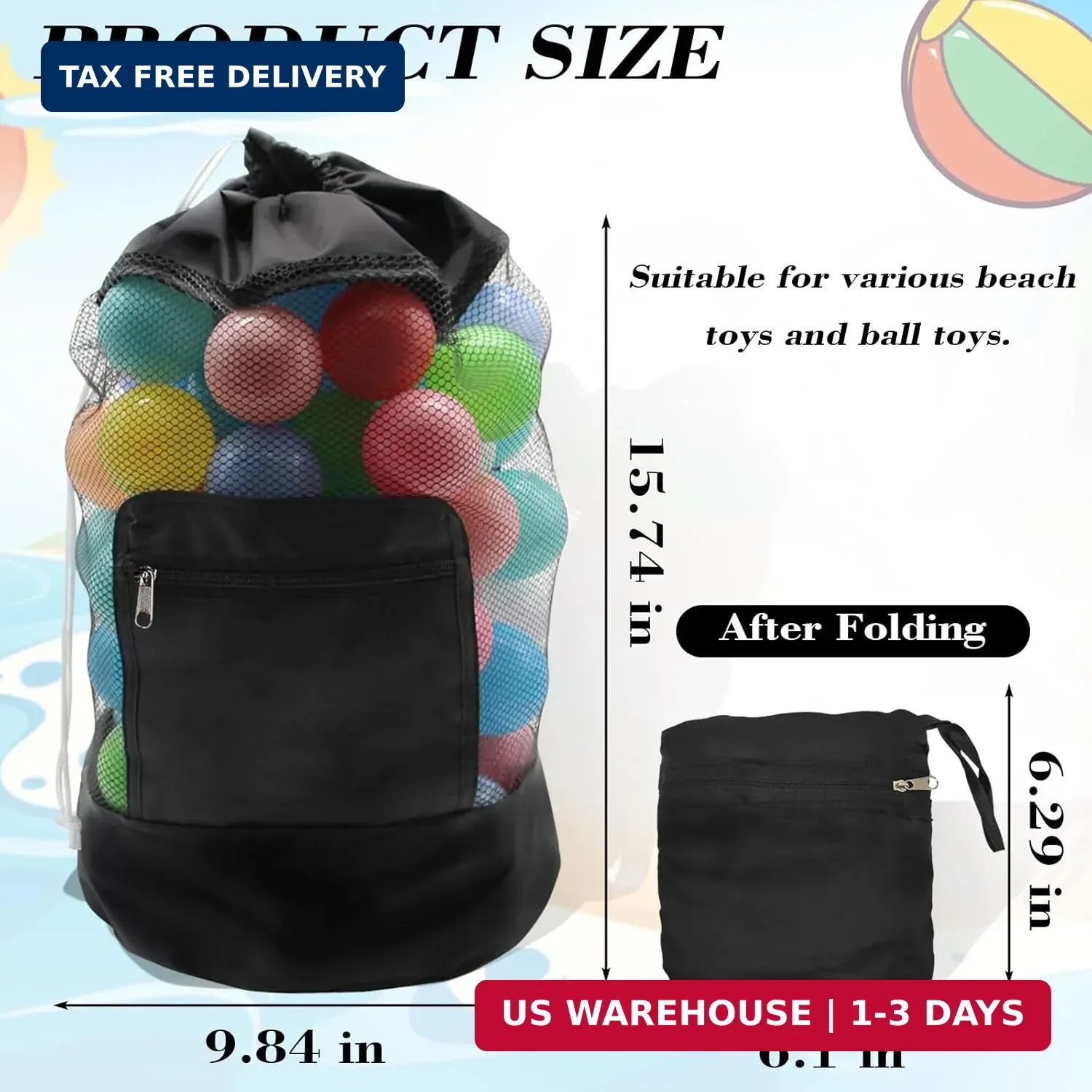 INVODA Mesh Beach Bag Drawstring Beach Backpack Foldable Toy Organizer Bag Shell