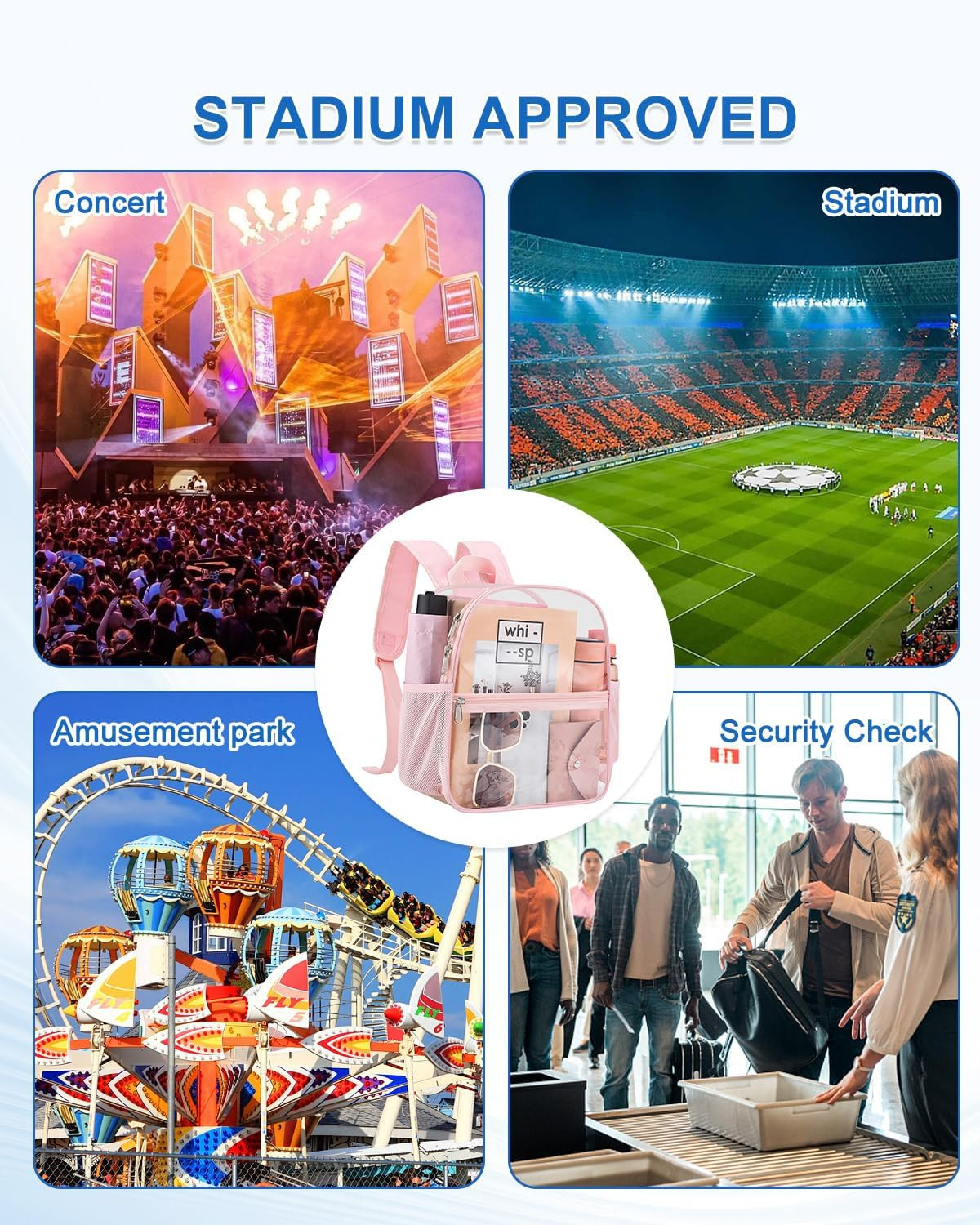 Clear Backpack for Stadium Events, 12X12X6 Small Clear Plastic Bag with Reinforc