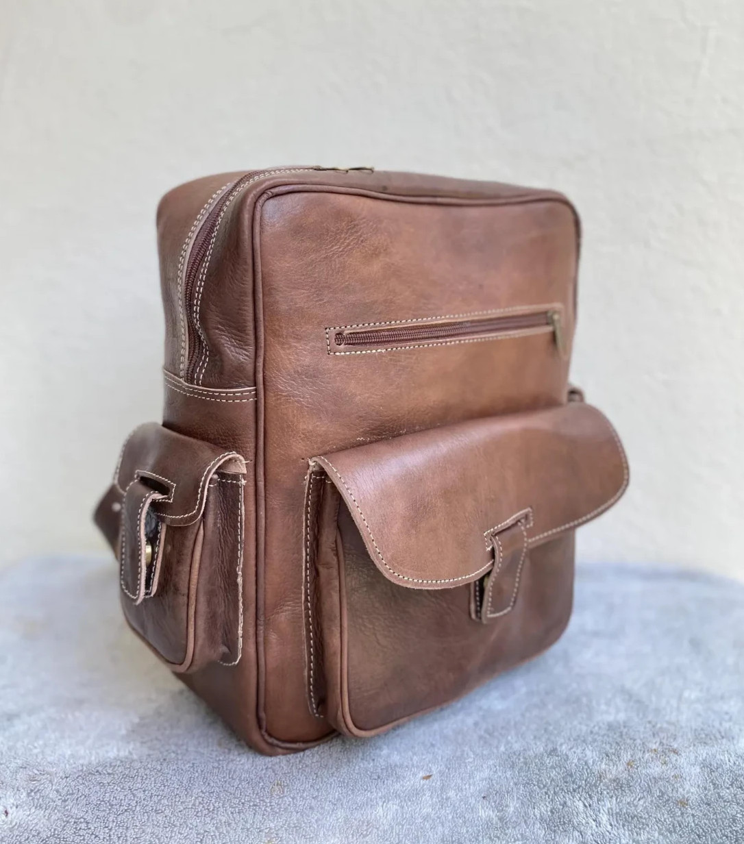 Handcrafted Genuine Leather Square Backpack – Brown | 38cm x 30cm
