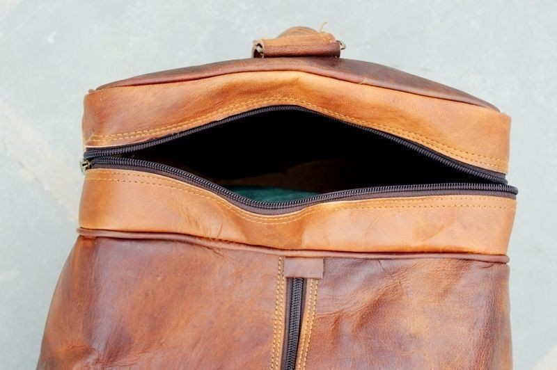 Men’s genuine Leather vintage duffle travel gym weekend AirCabin Luggage 24″bag