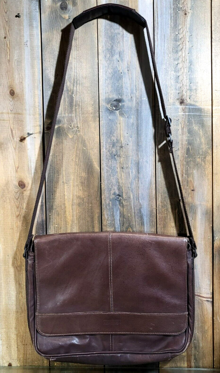 Kenneth Cole Dark Brown Leather Laptop Messenger Bag Briefcase with strap w Tag