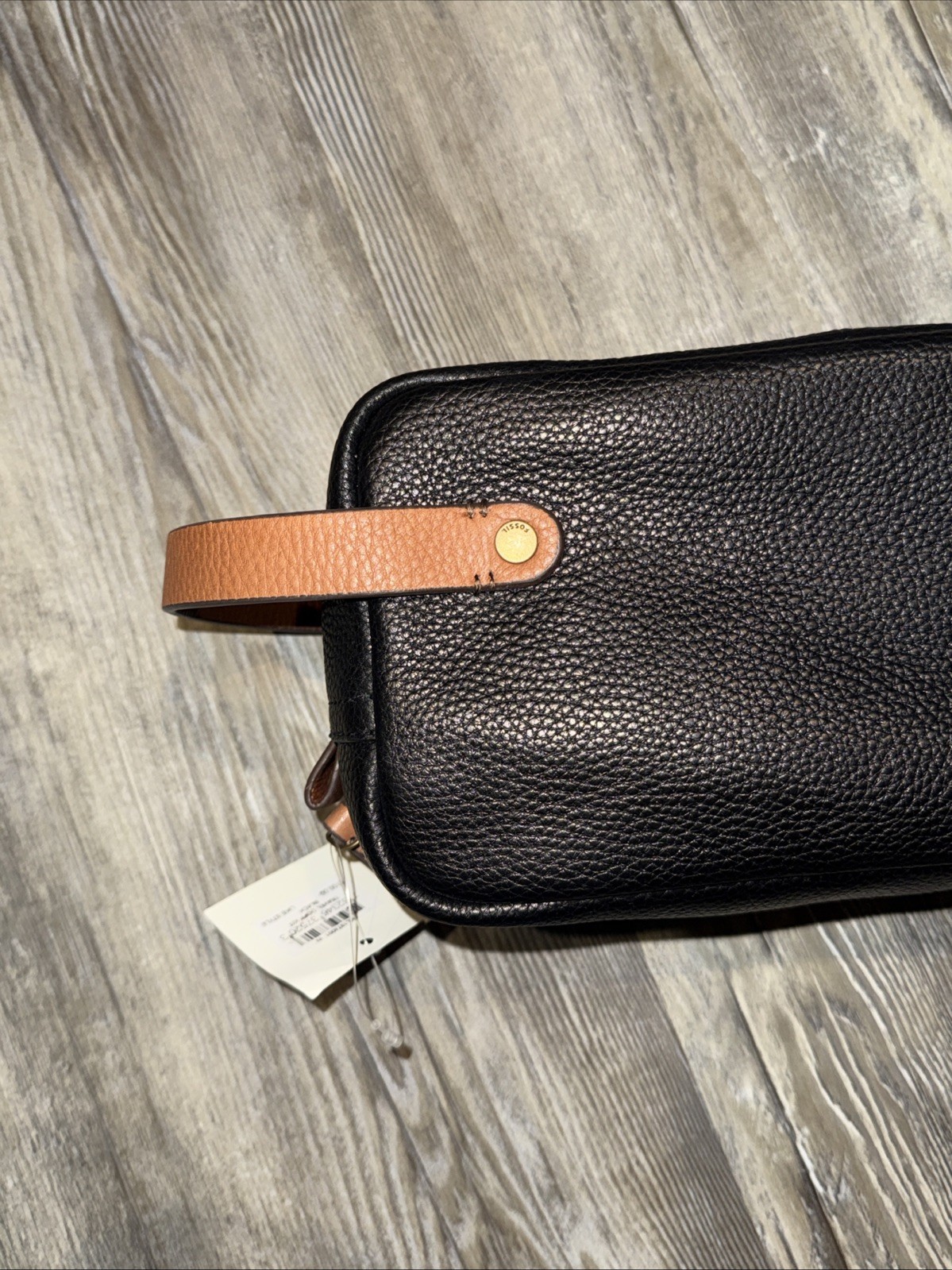 Fossil Black Genuine Leather Zip Around Shave Kit Toiletry Bag Dopp Travel