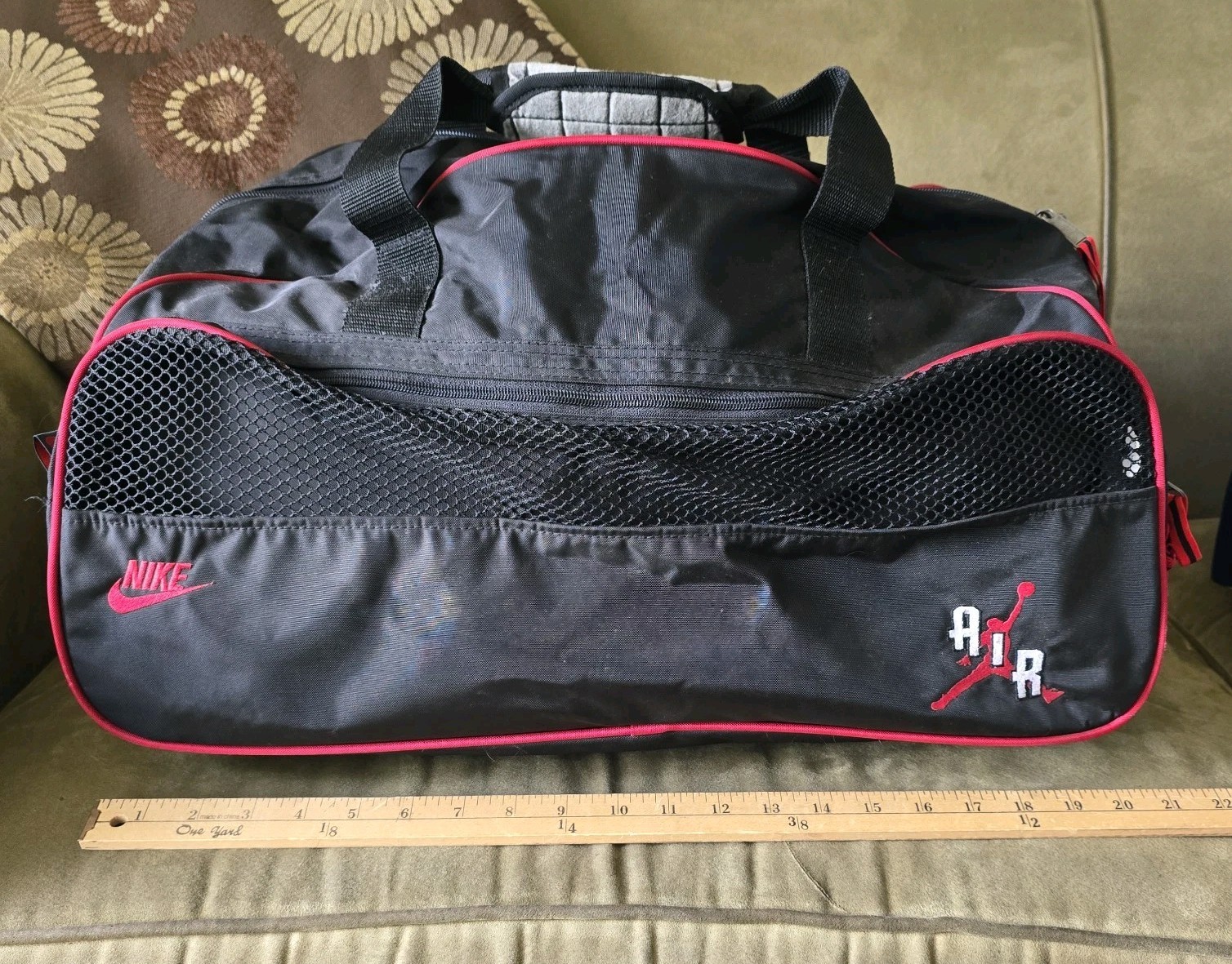 Vintage 80s 90s Nike Air Jordan Duffel Bag Black Red Athletic Gym Bag NBA