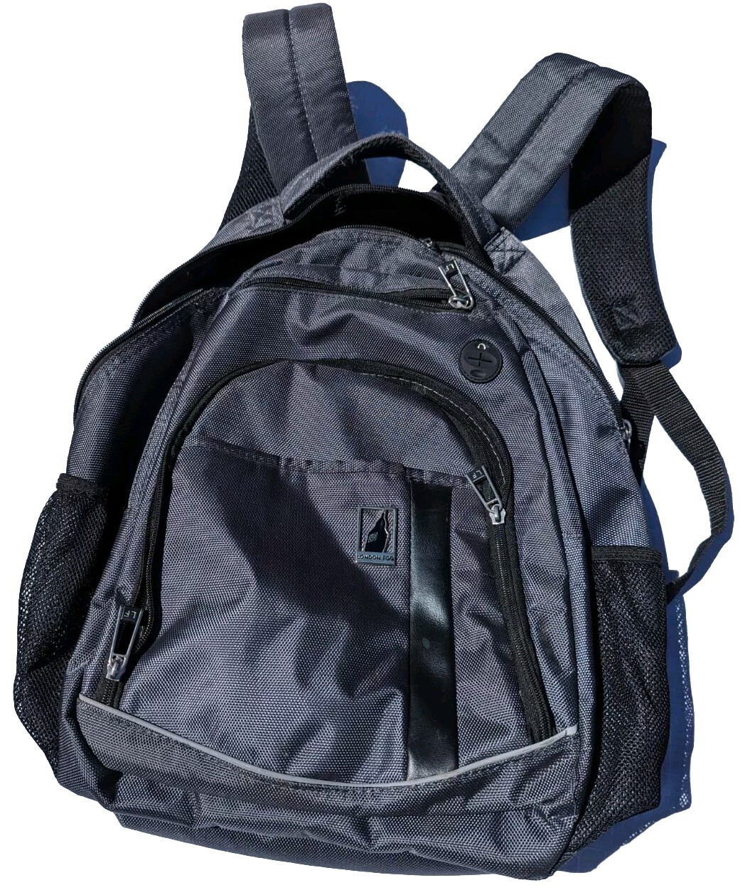 London Fog Backpack Gray Black Laptop Tablet Bag Adjustable Straps Zippers EUC