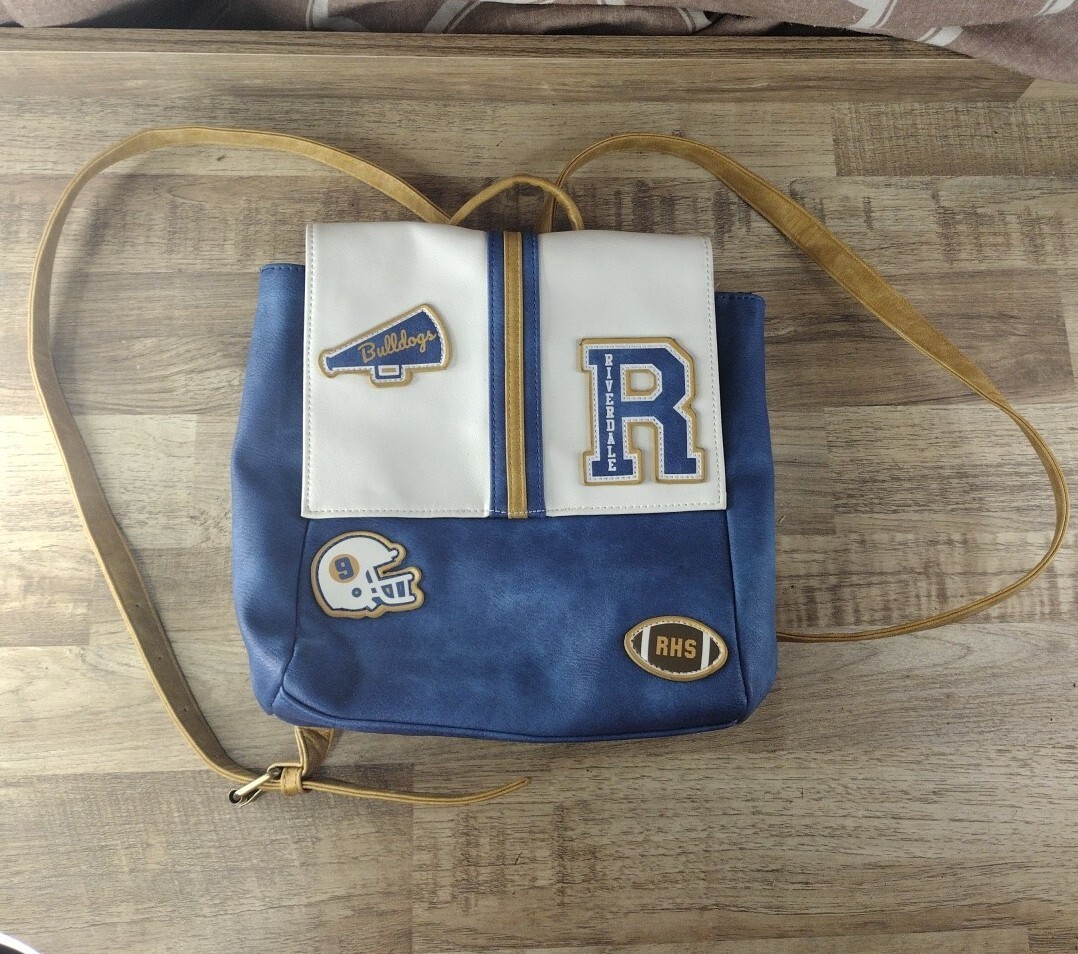 Backpack Purse Book Bag Riverdale Varsity Slouch Archie Blue RHA Patch & Button