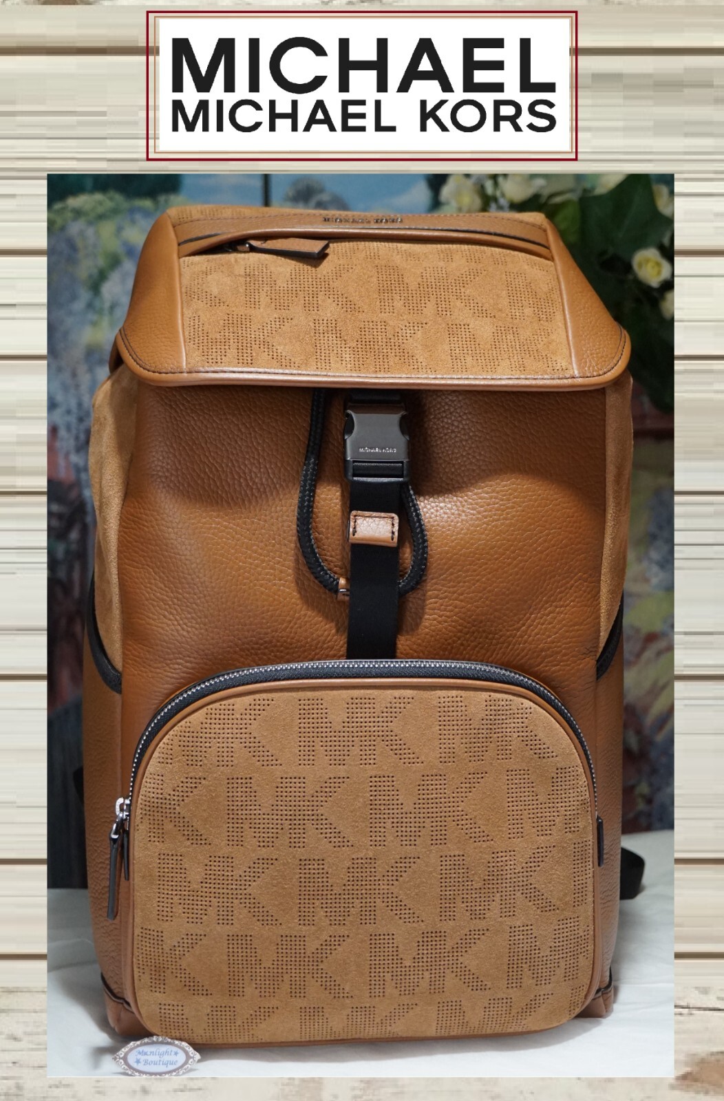 NWT MICHAEL KORS Men’s COOPER Rucksack Sport Flap Backpack In LUGGAGE BROWN