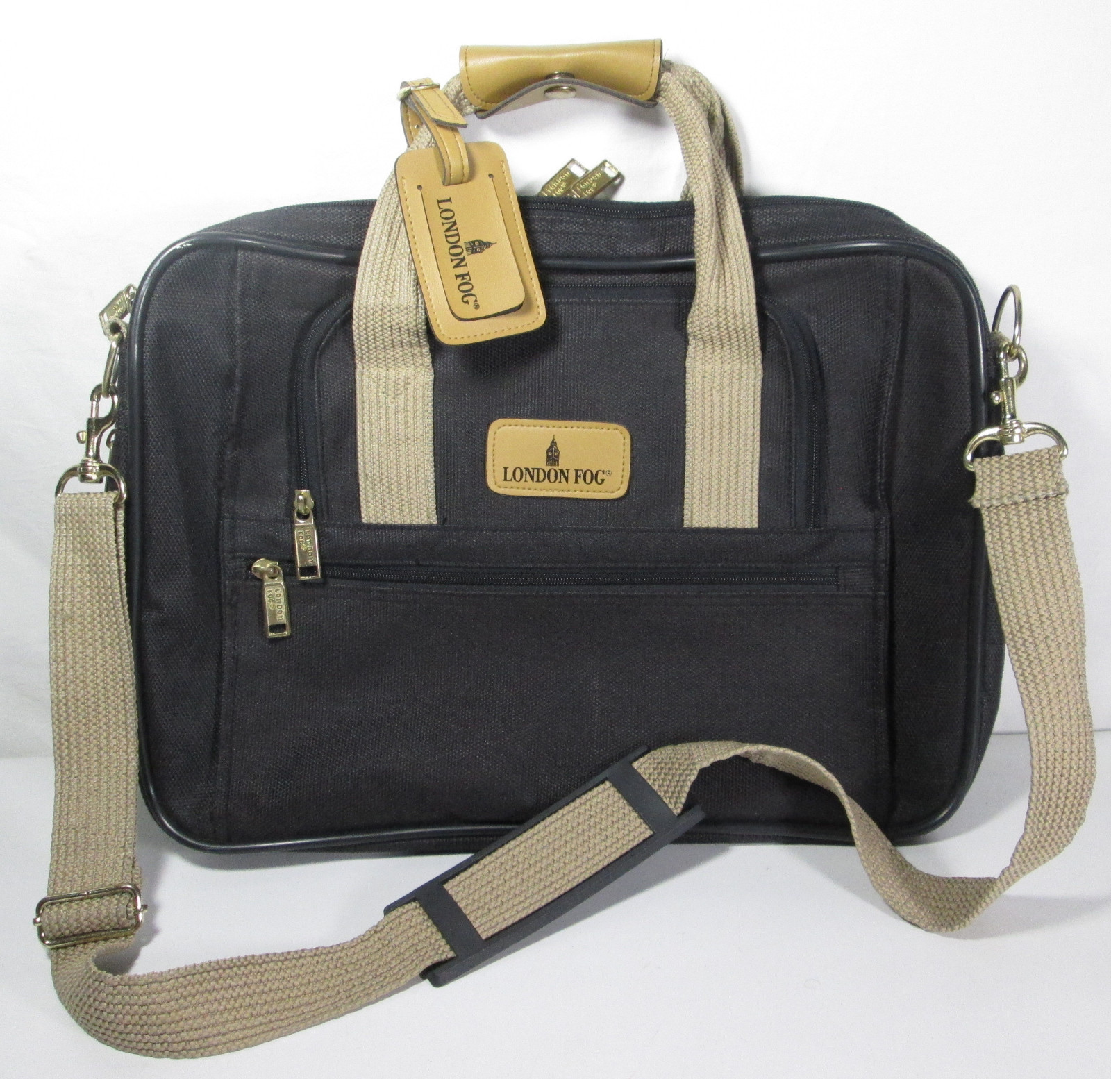 London Fog Soft Side Briefcase 9 Zippers for 7+ Compartments Adjustable Strap