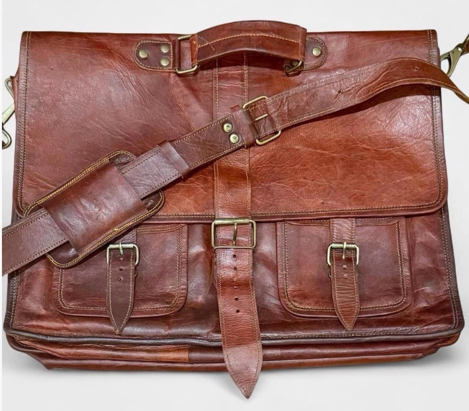 Komal’s Passion Leather 18” Genuine Leather Briefcase/ Laptop Bag – Rustic Brown