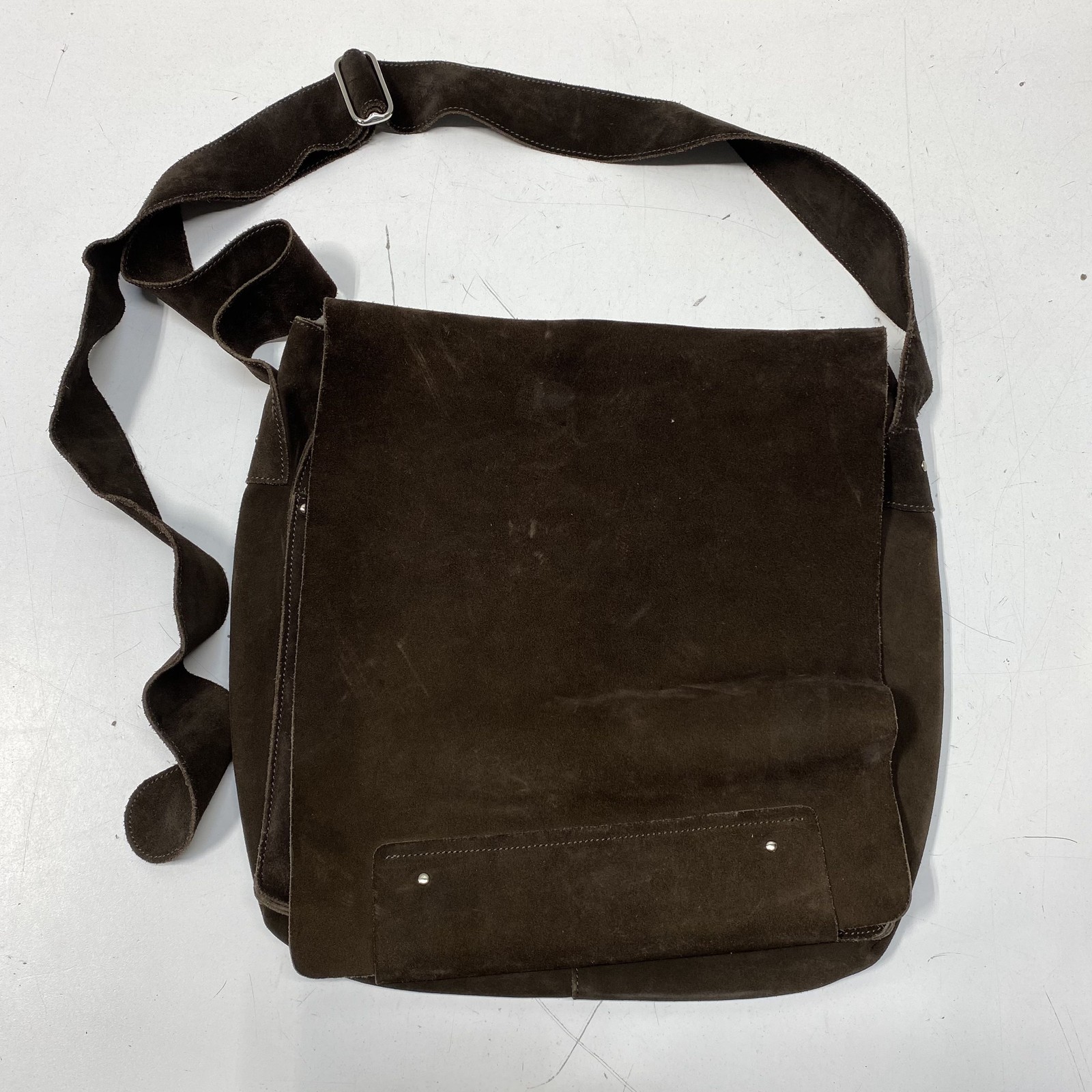 Banana Republic Dark Brown Suede Leather Messenger Crossbody Bag Large
