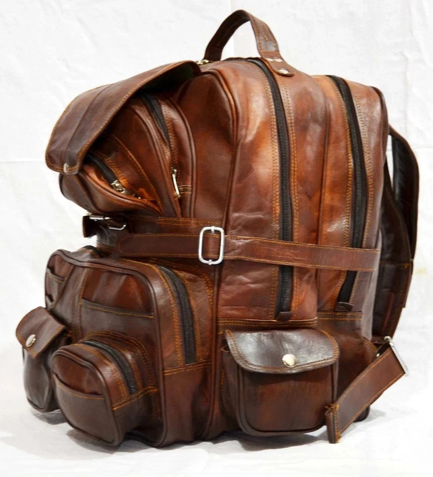 Goatskin Backpack Bag Alfa Leather Real Travel Men Laptop New Brown