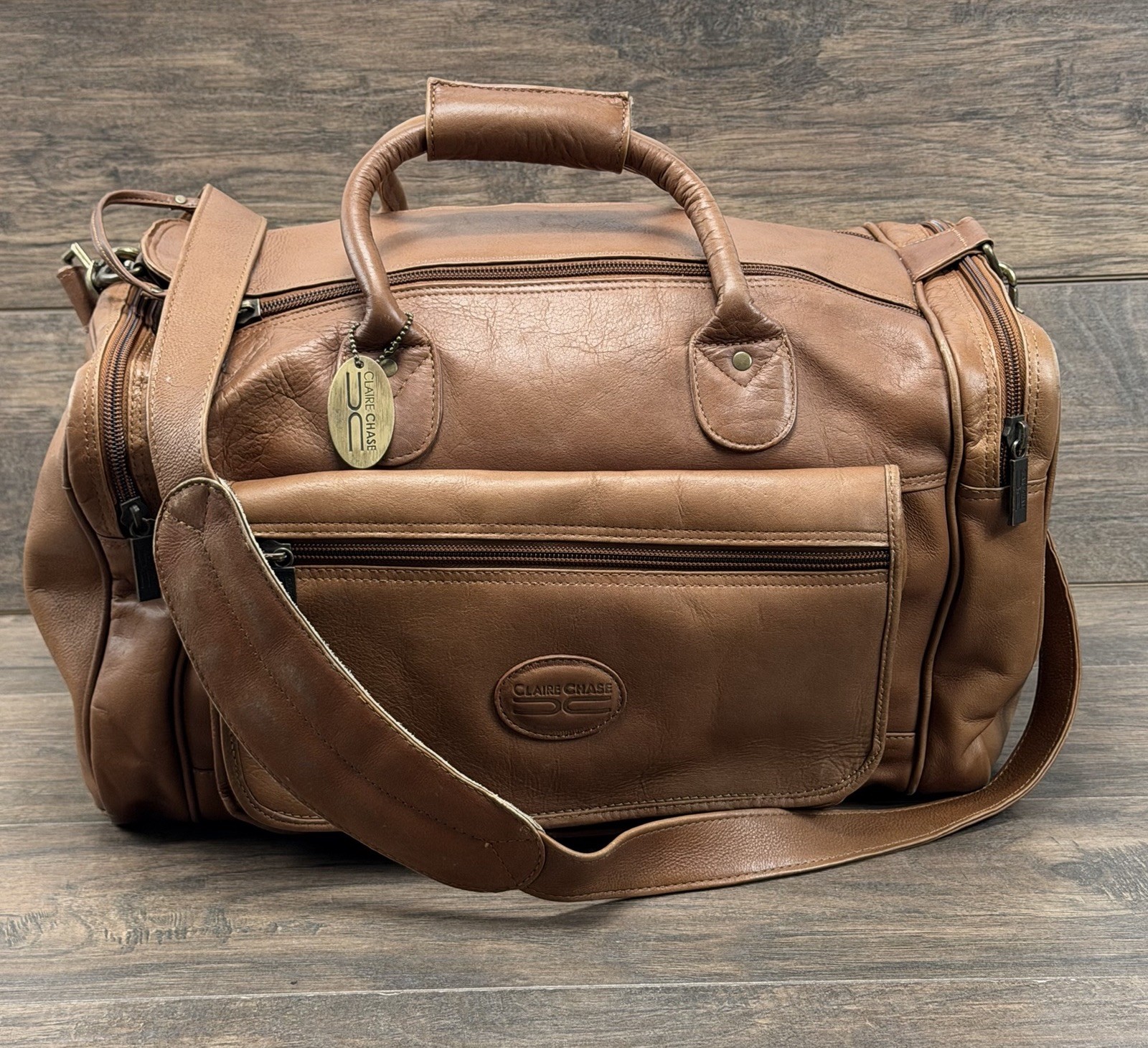 Claire Chase Duffle Bag Executive Brown Leather Large Laptop Travel Commute