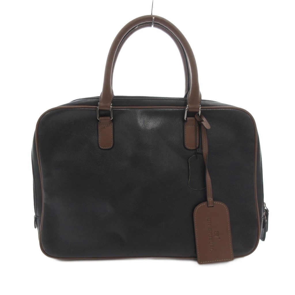 Gucci Men’s Black Leather Handbag 10x5in Double Handle, Used, B Grade