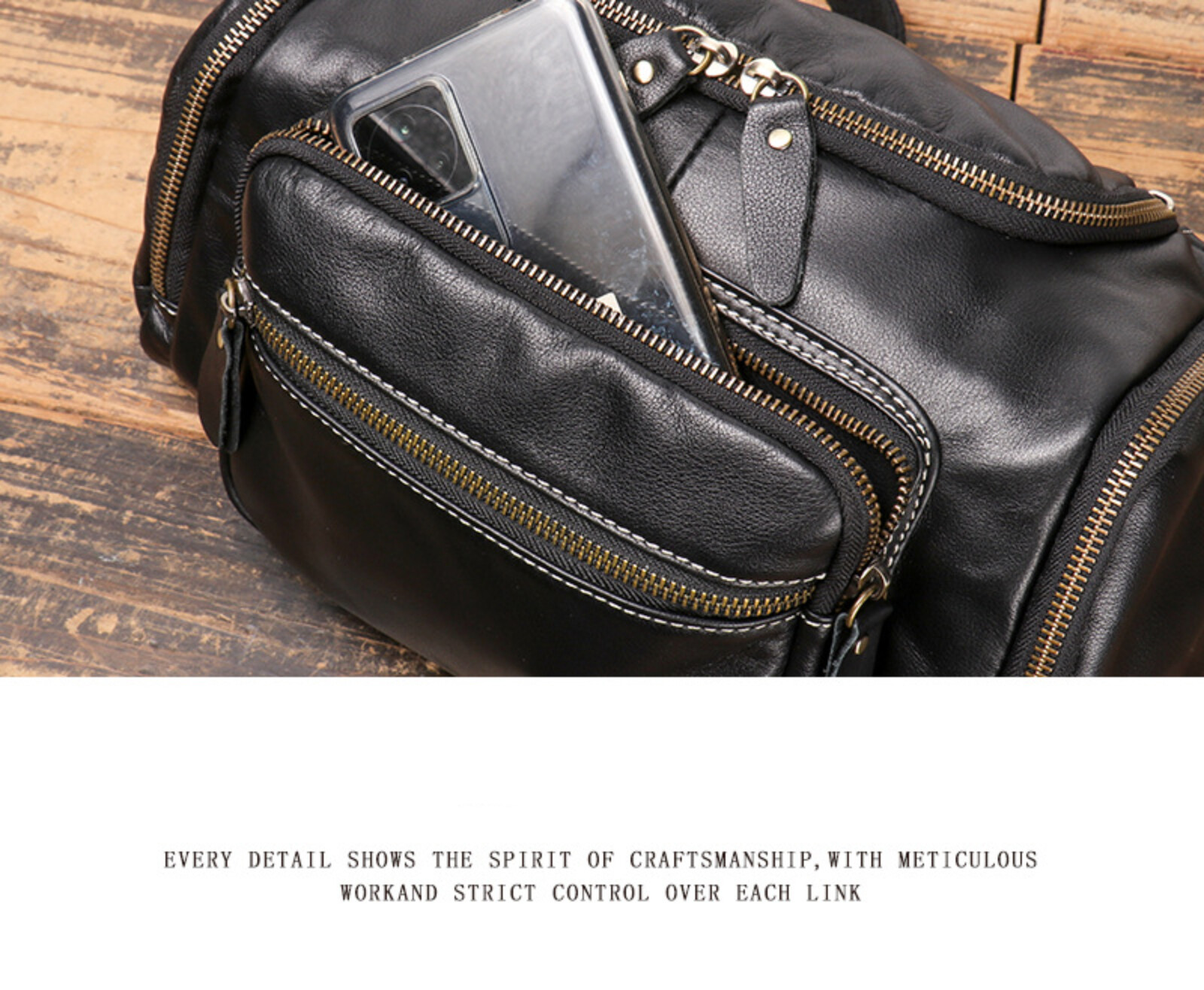 Men’s Leather Shoulder Bag Multi-Pocket Crossbody Messenger Bag