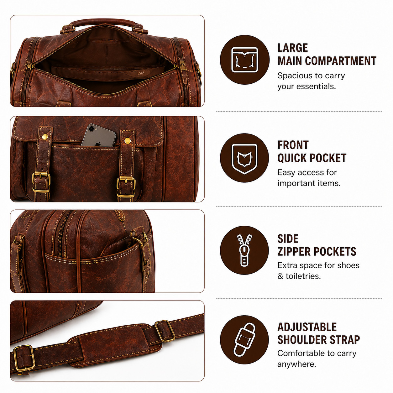 Handmade Rustic Leather Duffle 21in Vintage Weekender Carry On Travel Bag Large
