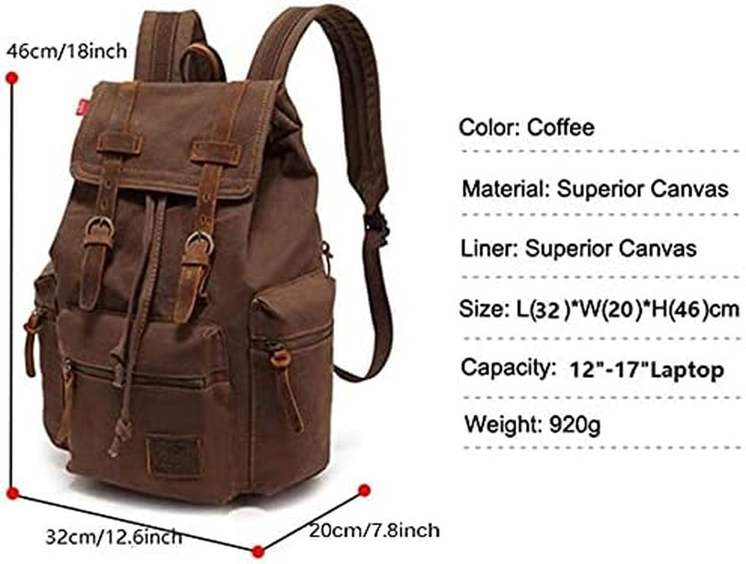 Vintage Canvas Backpack Rucksack Unisex Casual Backpack for 12-17″ Laptop Backpa