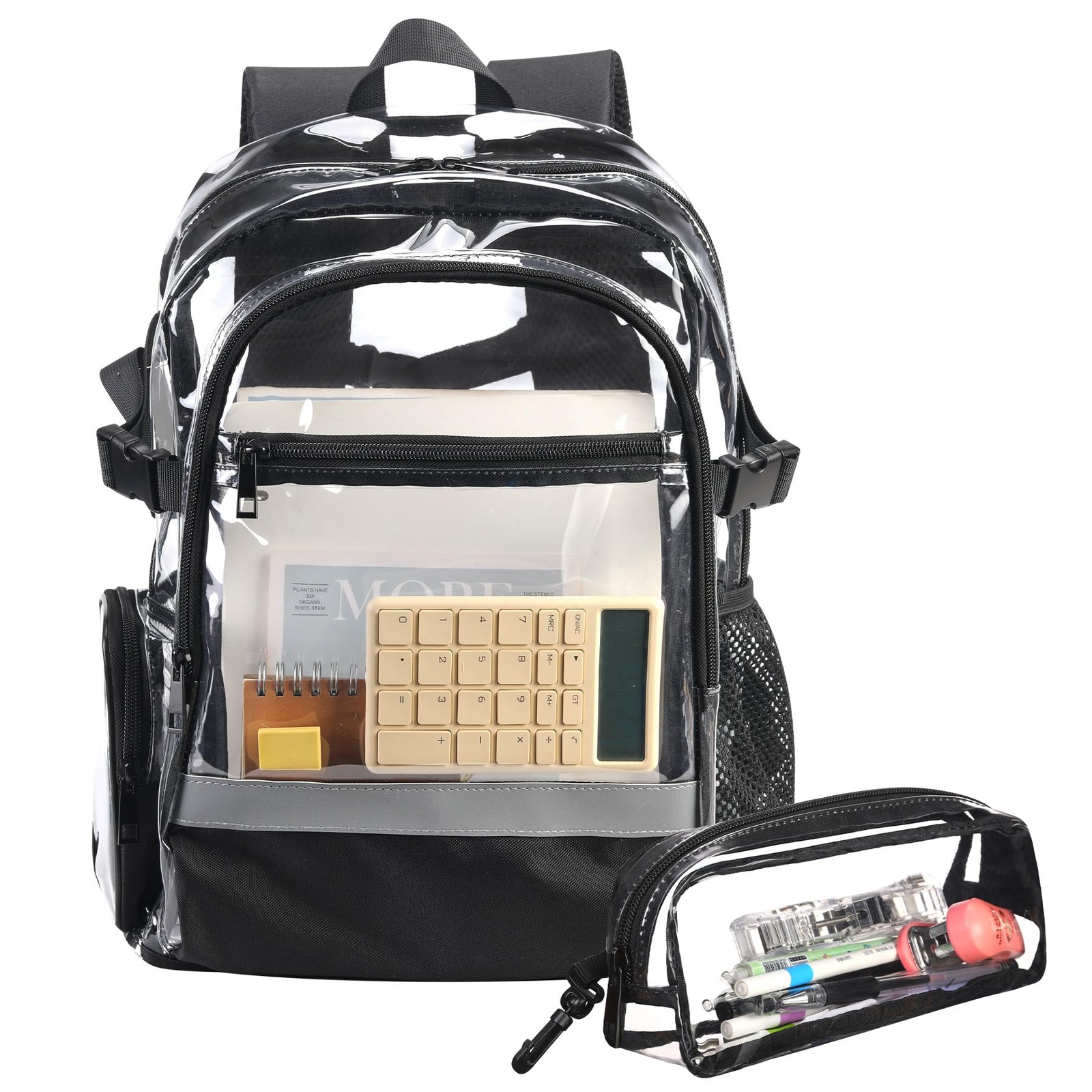 Heavy Duty Clear Backpack Transparent School Stadium Daypack Black 3