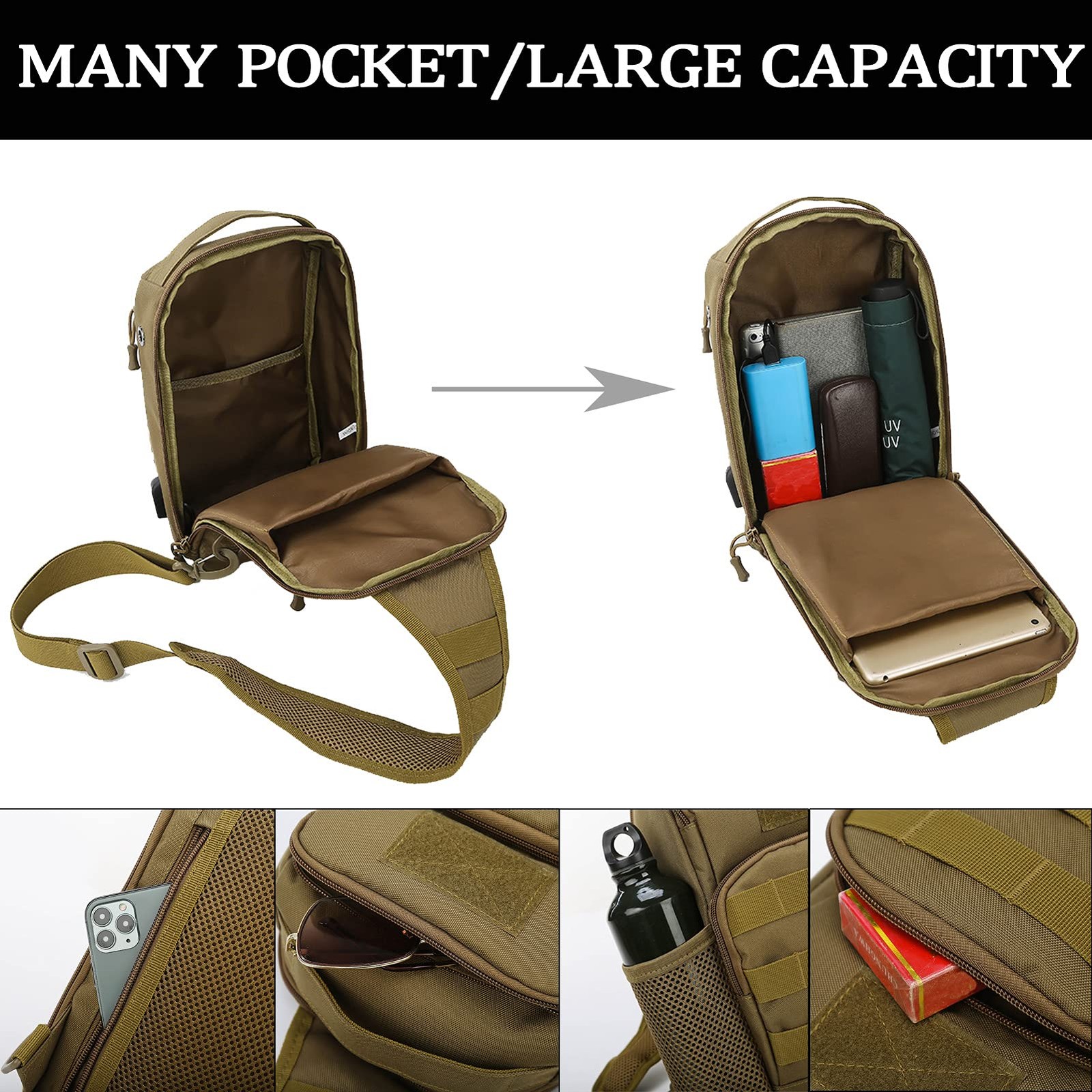 Tactical Shoulder Bag,Molle Shoulder Backpacks,Military Sling Daypack Backpac…