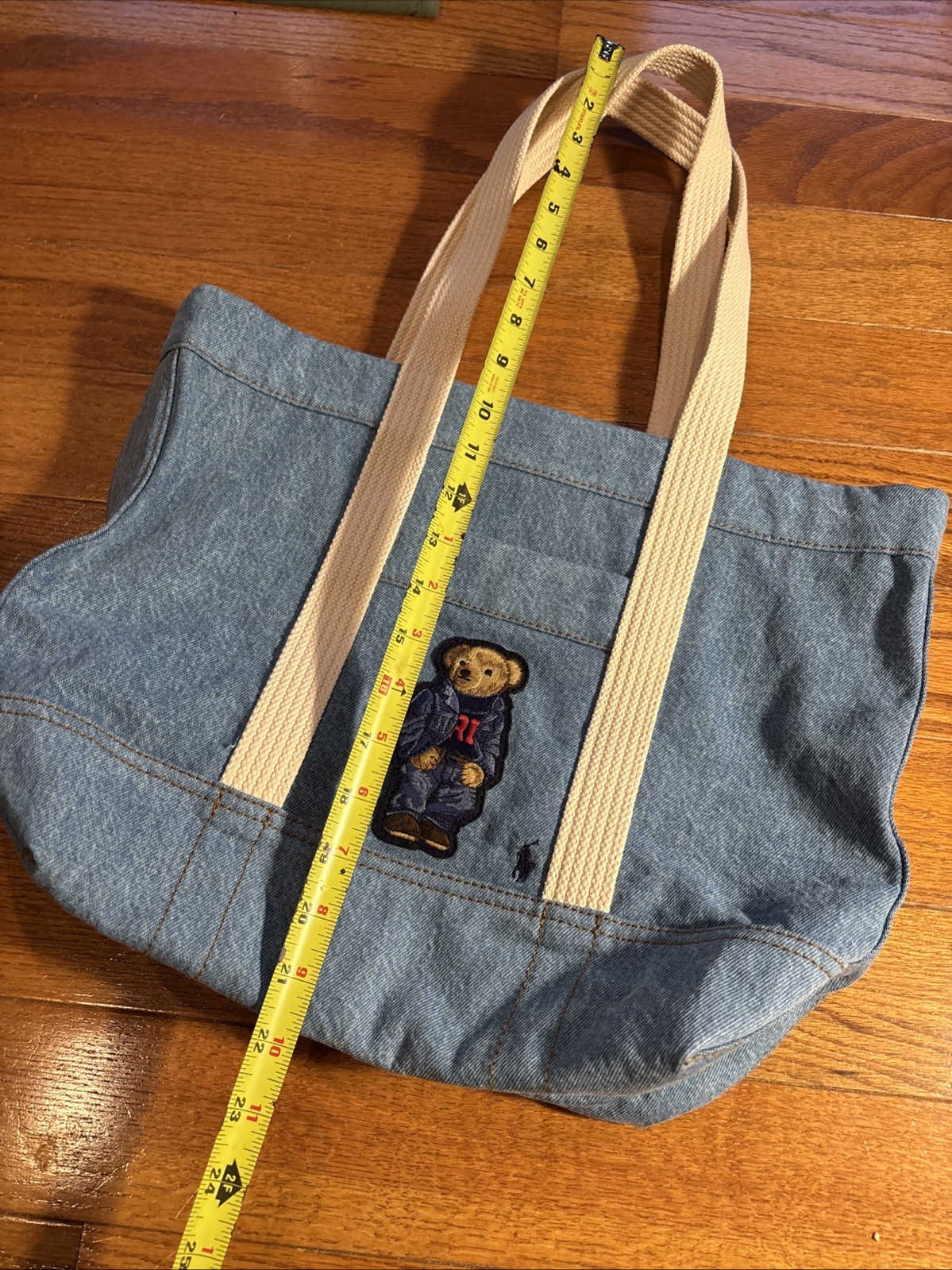20p New Polo Ralph Lauren Ralph’s Bear in denim jacket Canvas zip Tote denim Bag