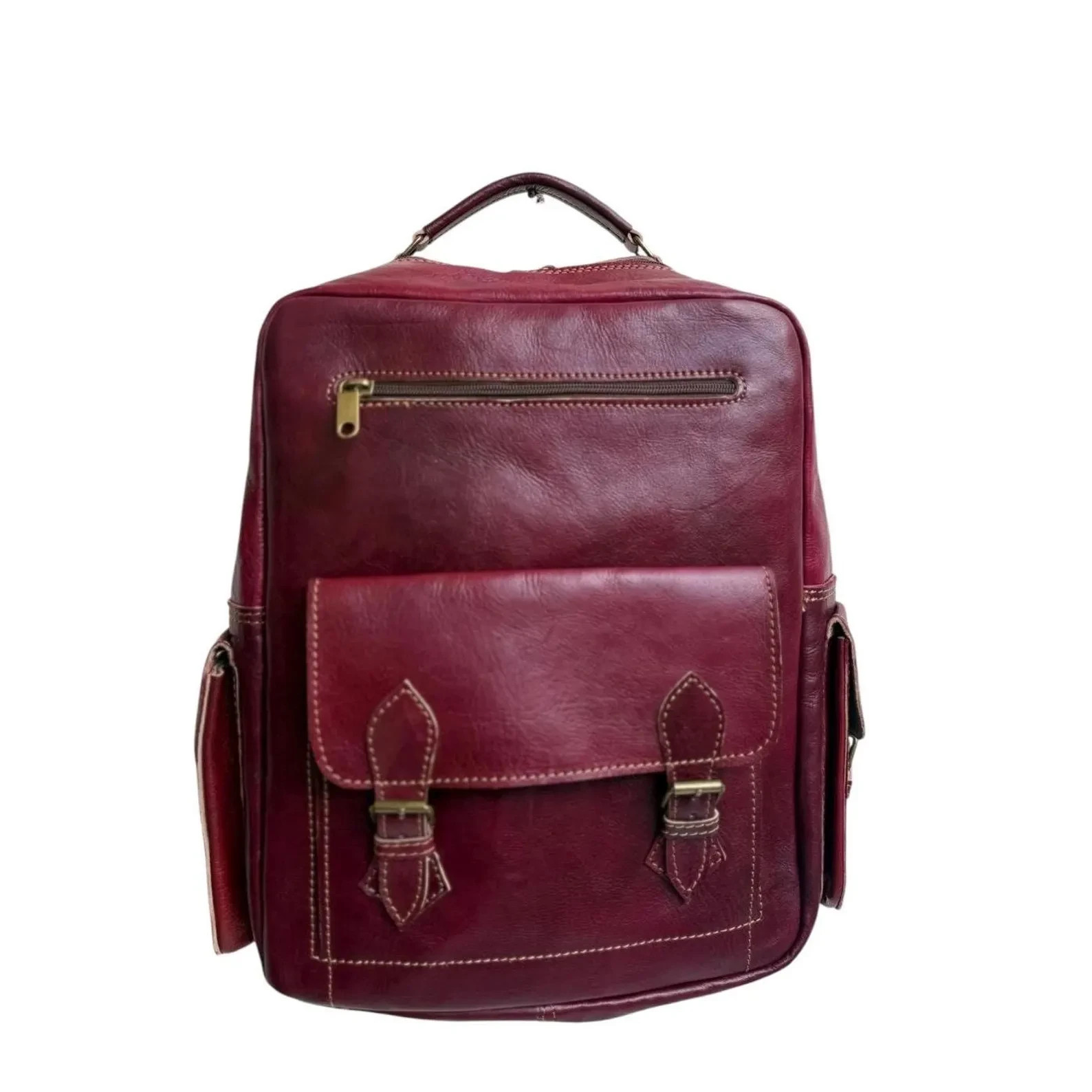 Handcrafted Genuine Leather Backpack – Bordeaux Color | 45 × 33 cm | Handmade
