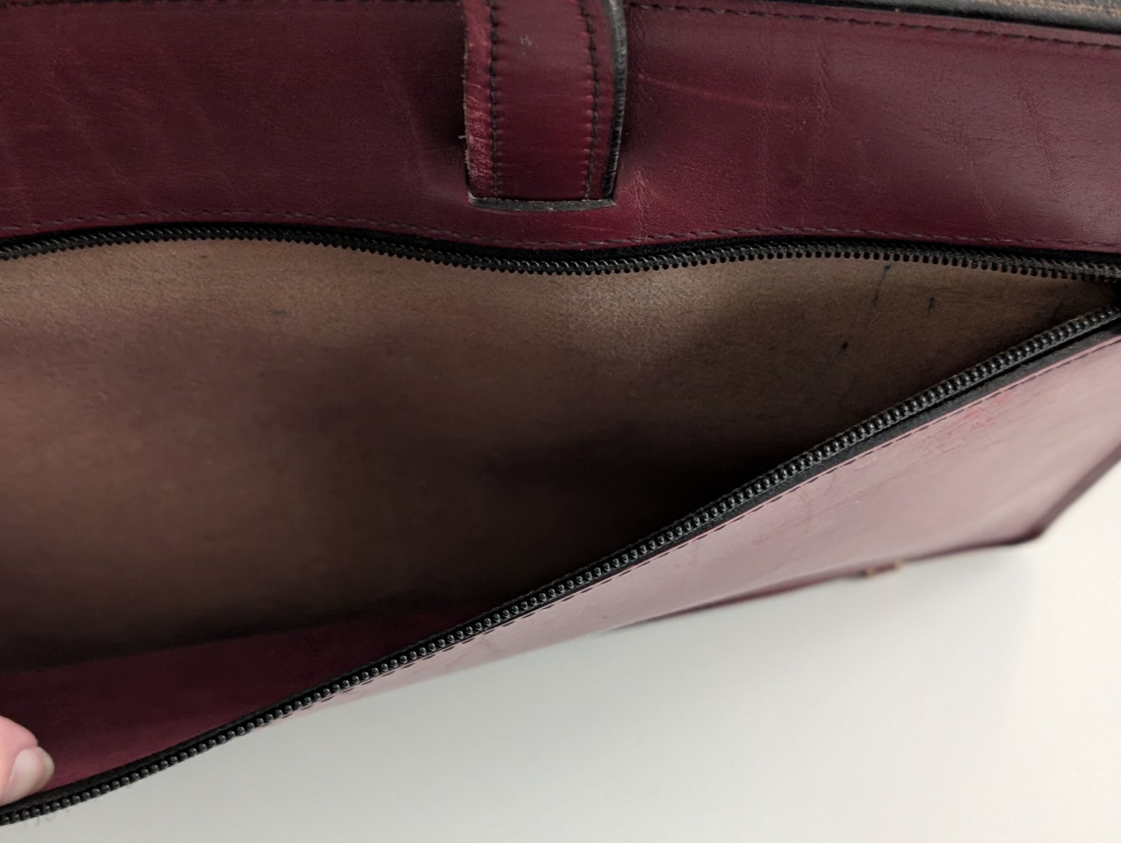 Vintage Schlesinger briefcase bag crossbody leather oxblood burgundy *READ*