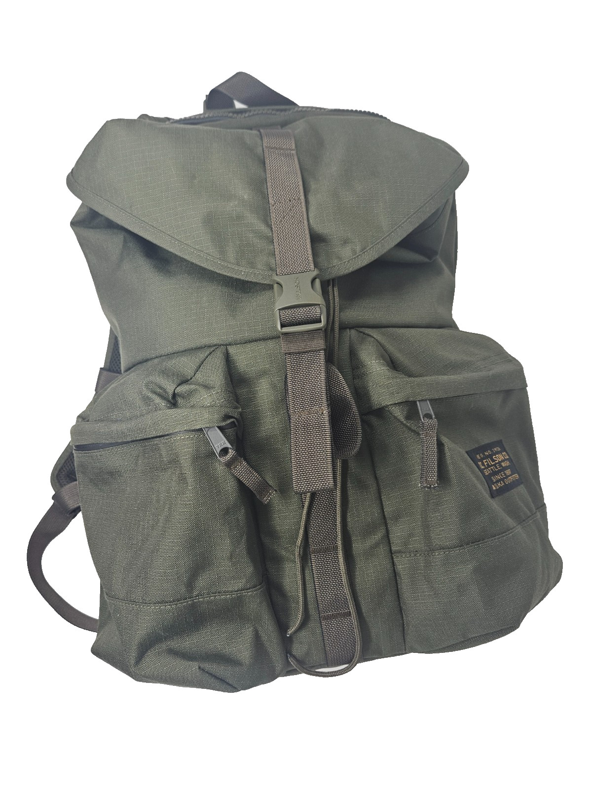 FILSON Ripstop Nylon Backpack Surplus Green Lightweight Padded Straps Hiking