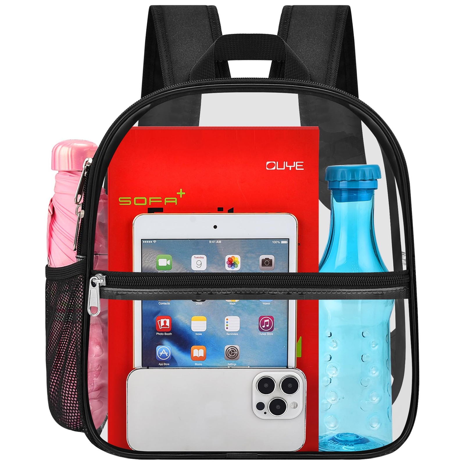 Oraben Clear Backpack Stadium Approved, Clear Bag 12 x 6 x 11 in, Small Trans…