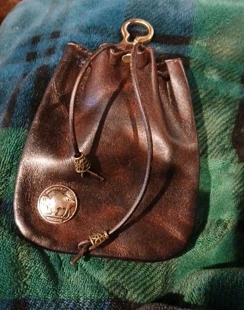 NEW Handmade Leather Riding Pouch Drawstring Bag Buffalo Nickel Beltloop Clip