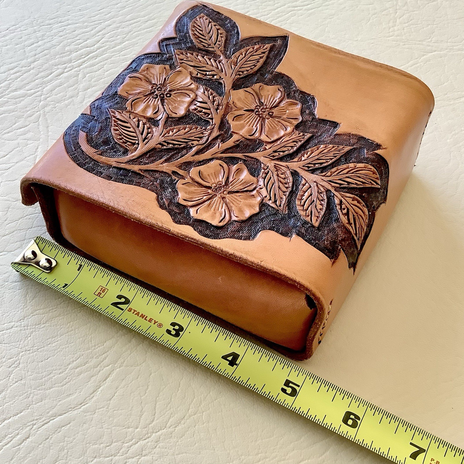 Tooled Leather Case Brown Western Floral Navy Admiral Inscription