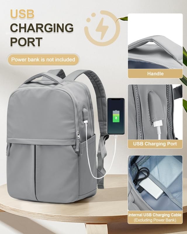 Women’s Laptop Work Backpack Waterproof Travel College Teacher Grey 15.6 Inch