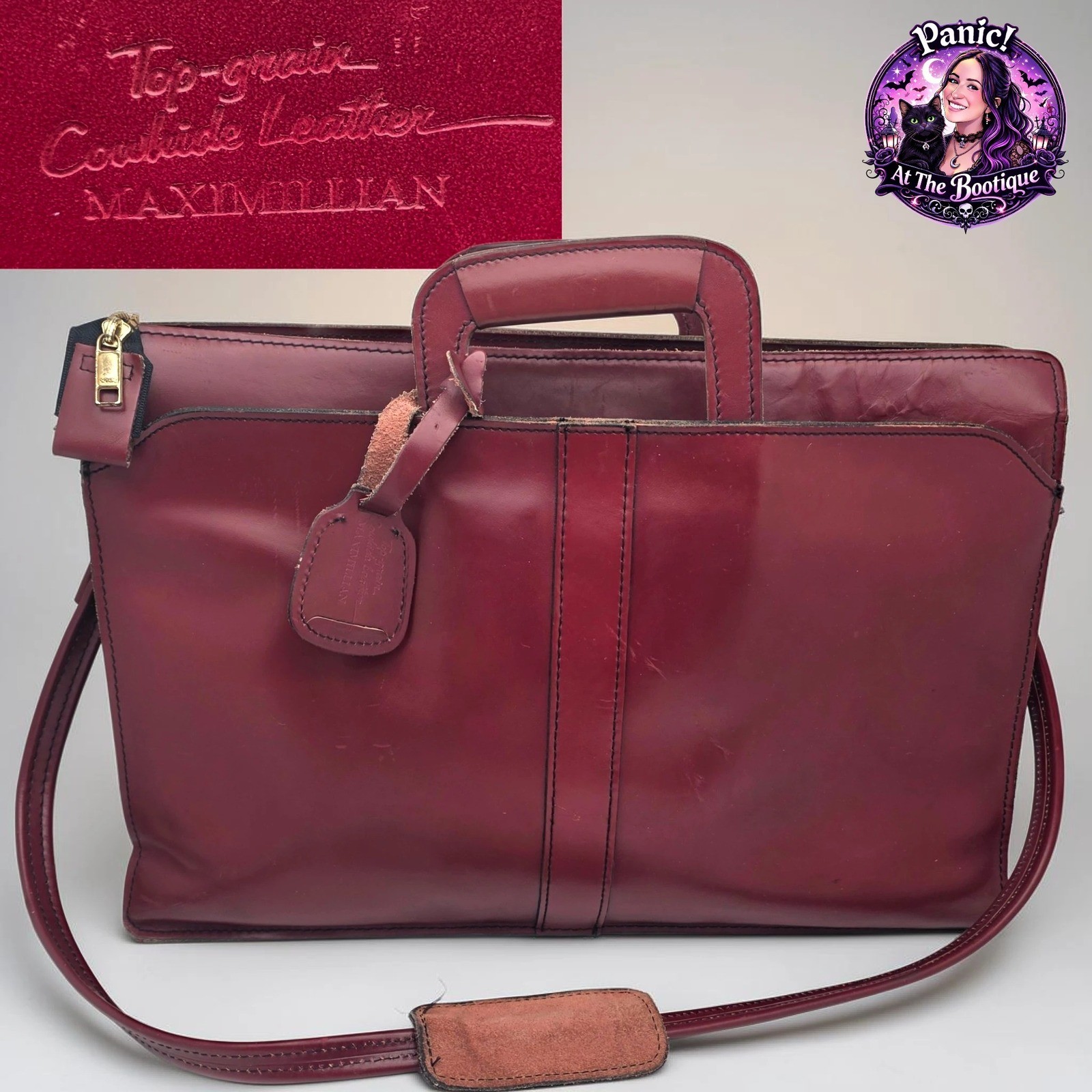 Maximillian Top Grain Cowhide Leather Laptop Bag Briefcase Burgundy Vintage